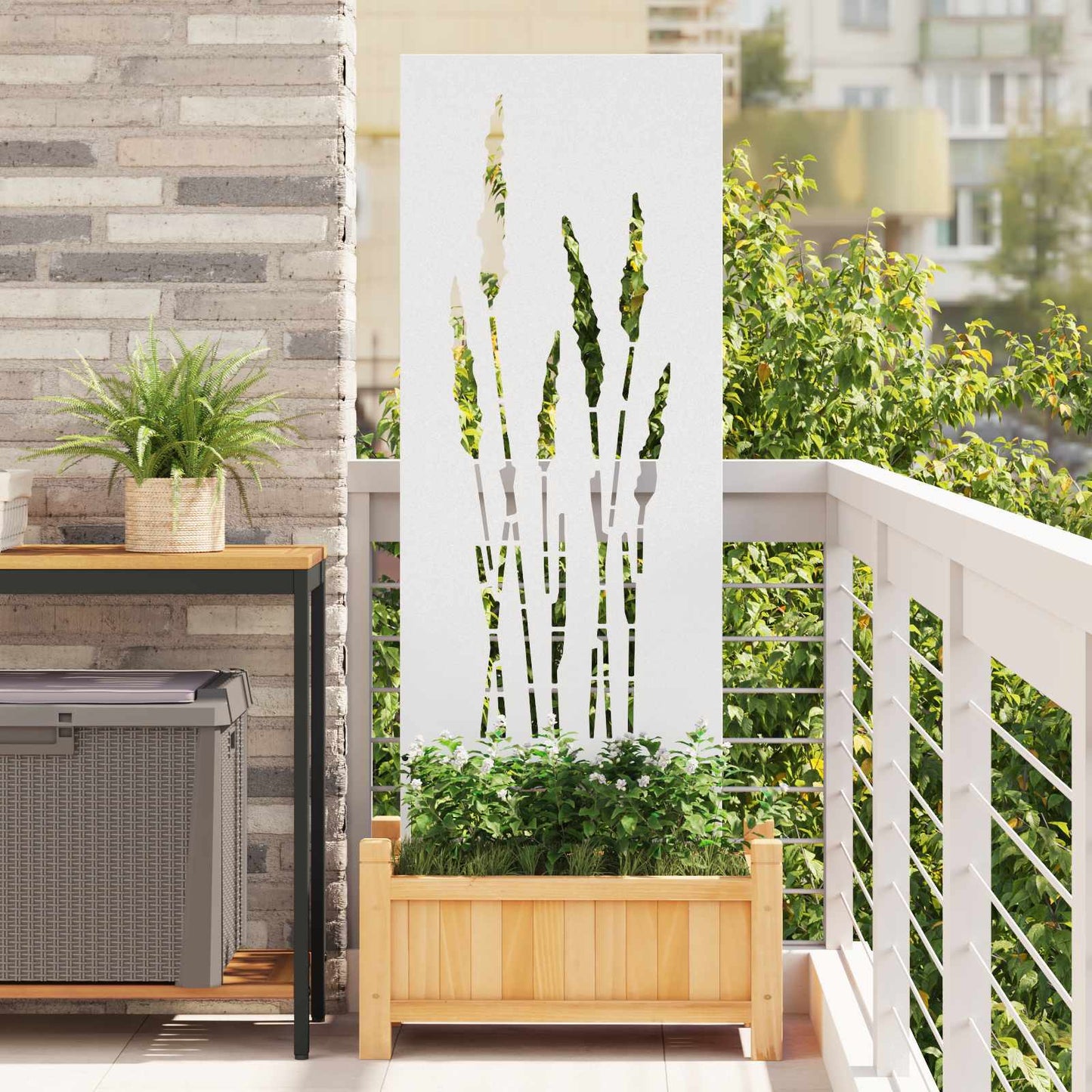 vidaXL Οθόνη Ιδιωτικότητας Κήπου Floral Λευκό 50 x 140 εκ