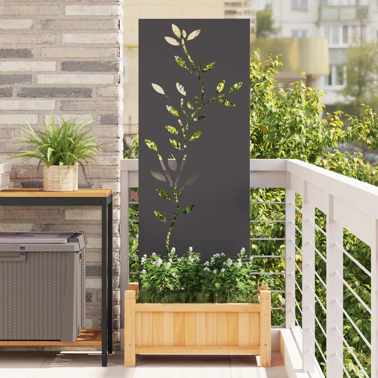 vidaXL Οθόνη Ιδιωτικότητας Κήπου Floral Μαύρο 50 x 140 εκ