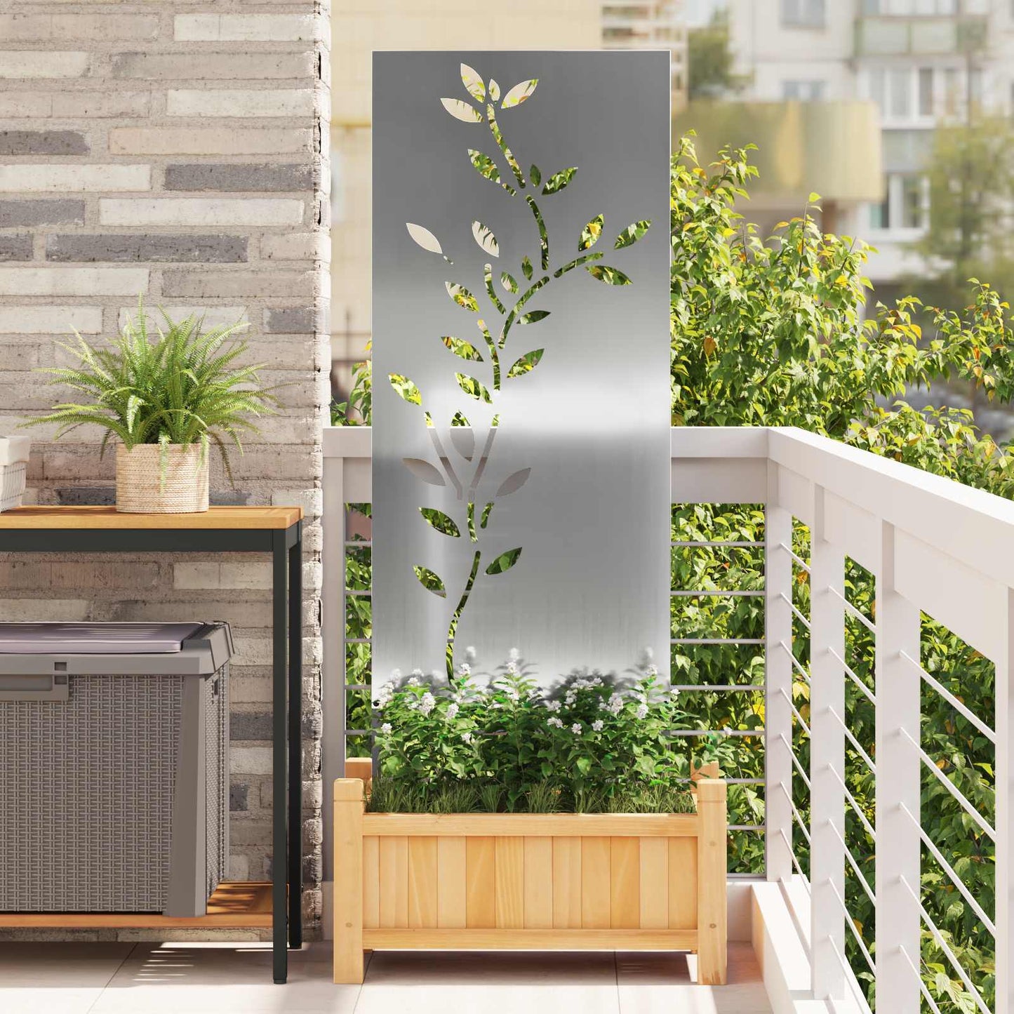 vidaXL Οθόνη Ιδιωτικότητας Κήπου Floral Ασημί 50 x 140 εκ