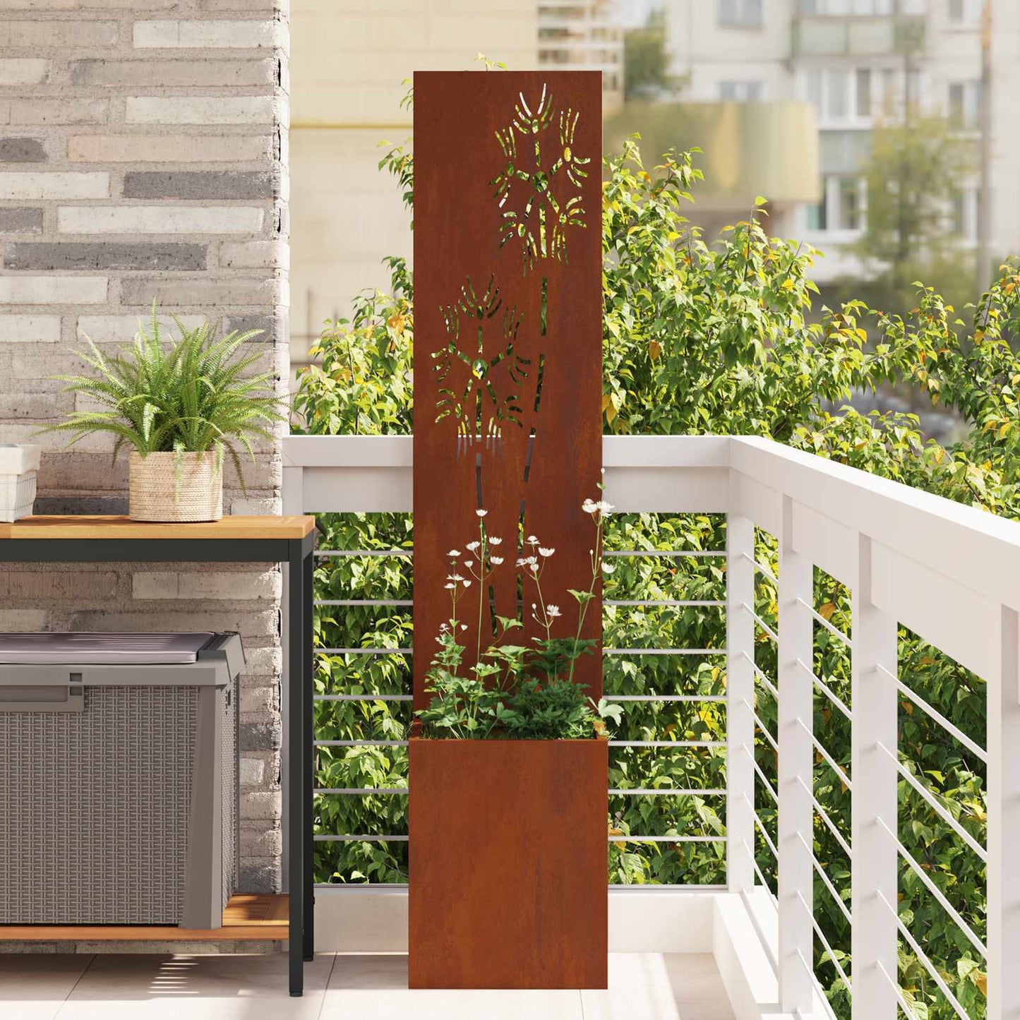 vidaXL Οθόνη Ιδιωτικότητας Κήπου Floral Σκ rusty 32 x 140 εκ.