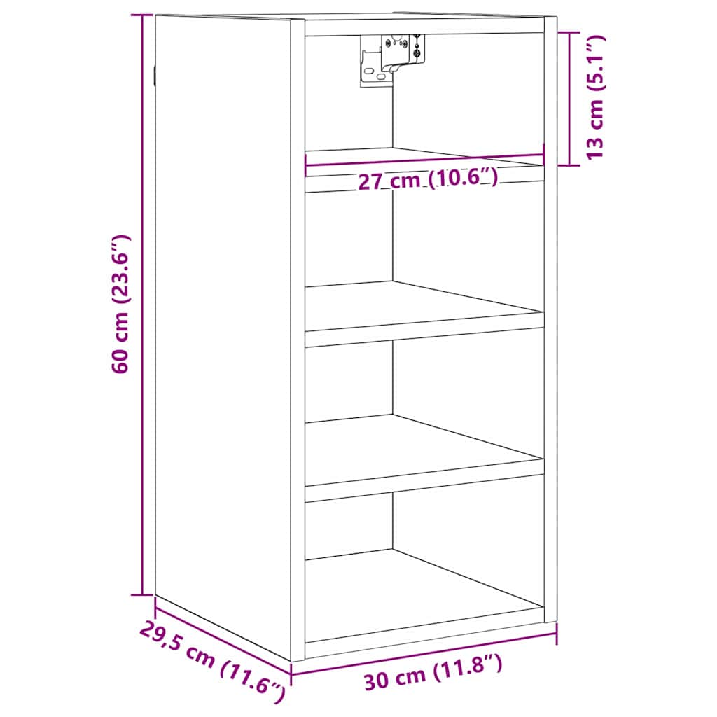 vidaXL Κρεμαστό ντουλάπι με ράφι Riga Μαύρη δρυς 30 x 29,5 x 60 εκ.