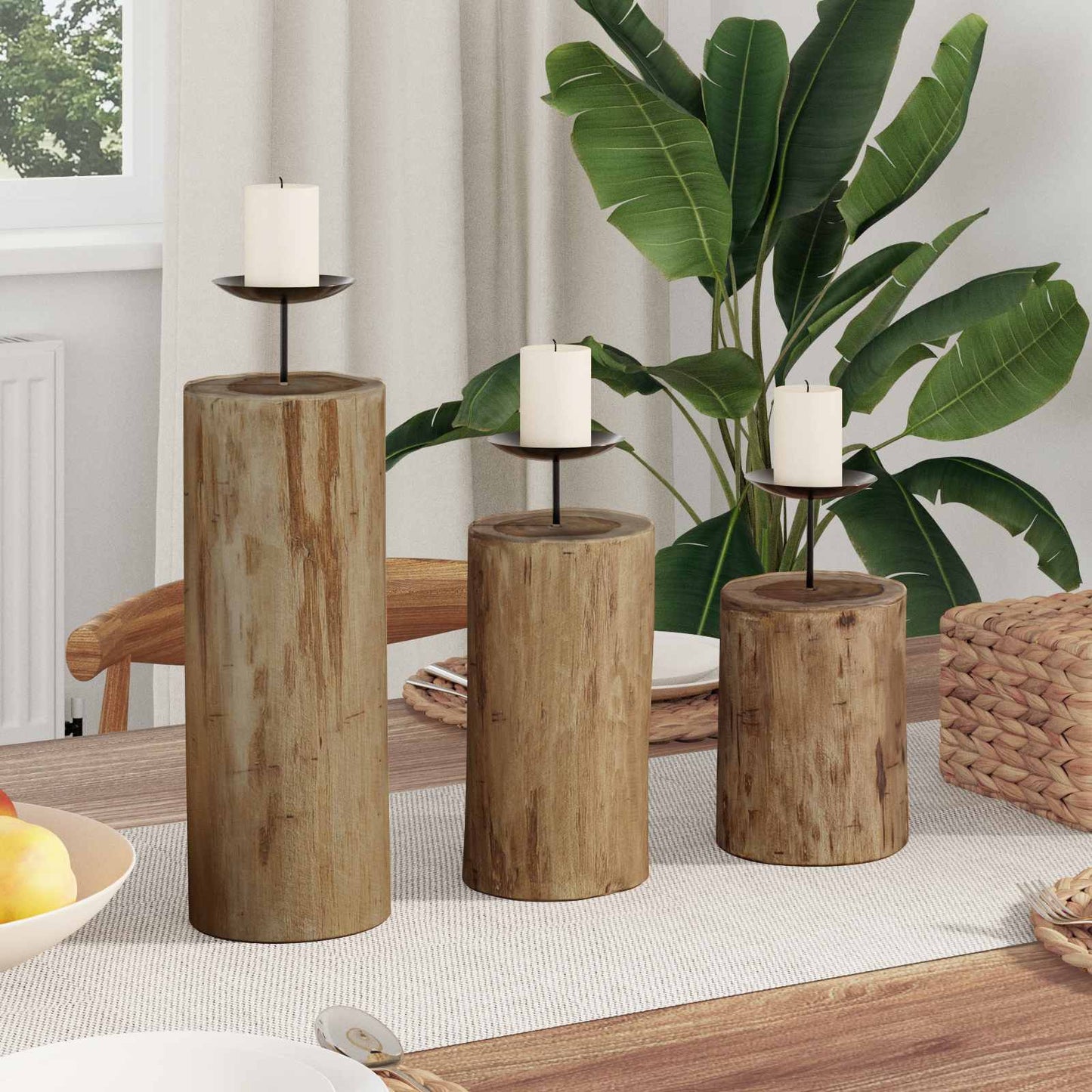 vidaXL Κηροπήγιο 3 pcs Φυσικό Μασίφ ξύλο teak