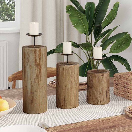 vidaXL Κηροπήγιο 3 pcs Φυσικό Μασίφ ξύλο teak