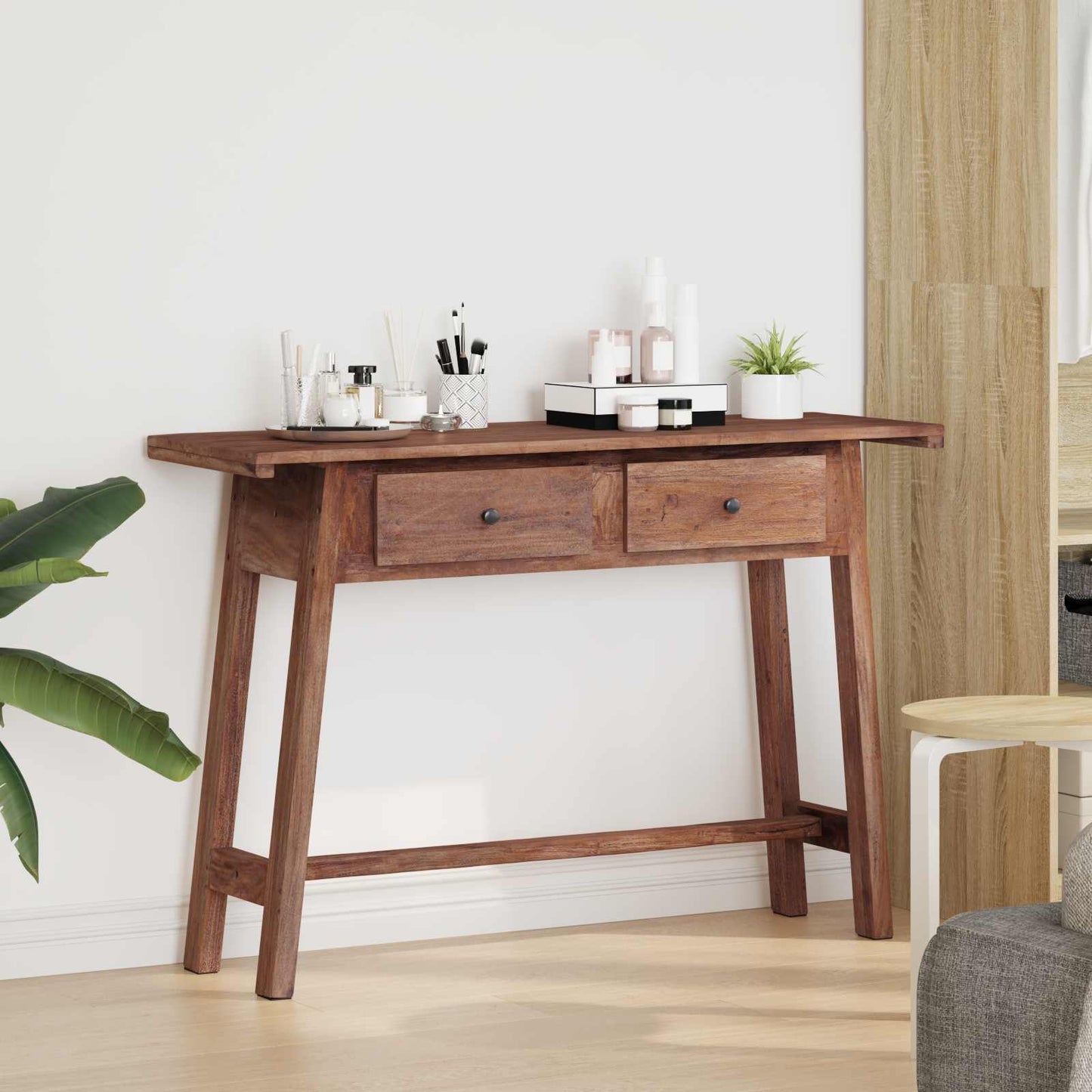 vidaXL Γραφείο με συρτάρι Καφέ 110 x 30 x 79 εκ. Στερεό ξύλο Μαόνι