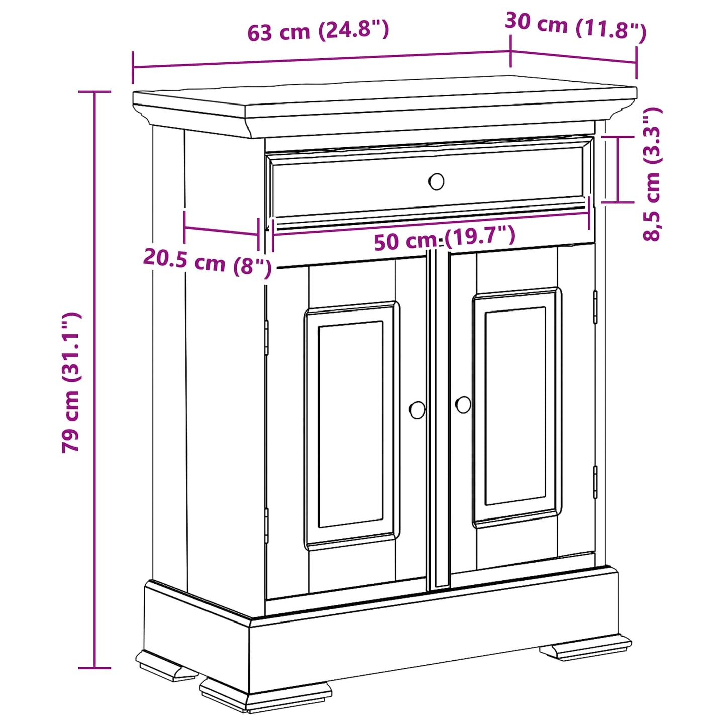 vidaXL Ντουλάπι αποθήκευσης 63 x 30 x 79 εκ Στερεό ξύλο Μαόνι