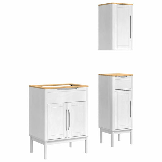 vidaXL Σετ Επίπλων Μπάνιου με συρτάρι 3 pcs Λευκό Στερεό ξύλο πεύκου