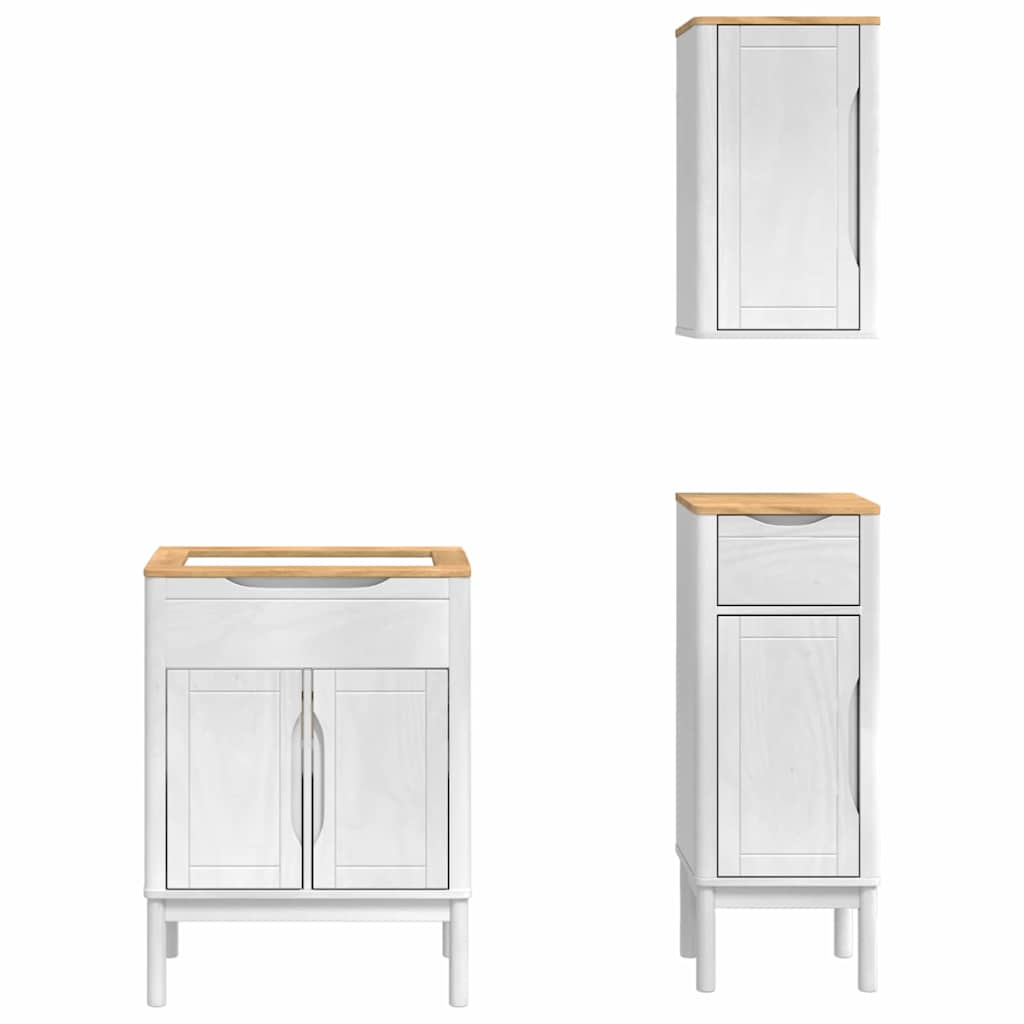 vidaXL Σετ Επίπλων Μπάνιου με συρτάρι 3 pcs Λευκό Στερεό ξύλο πεύκου