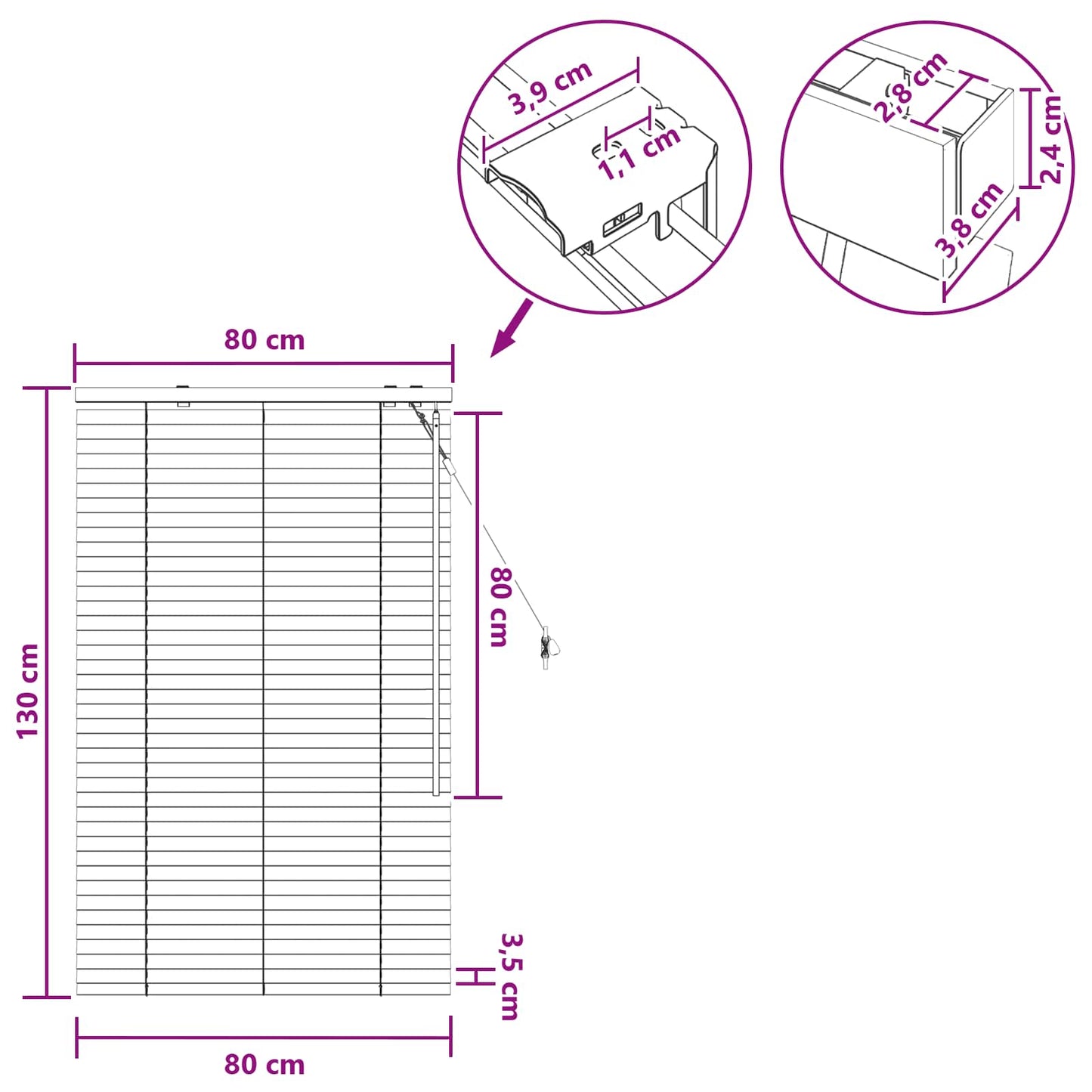 vidaXL Βενετσιάνικη Σκίαση Όψη Δρύς 80 x 130 εκ 35 mm