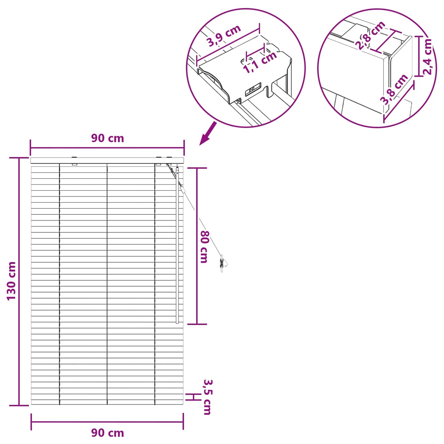 vidaXL Βενετσιάνικη Σκίαση Όψη Δρύς 90 x 130 εκ 35 mm