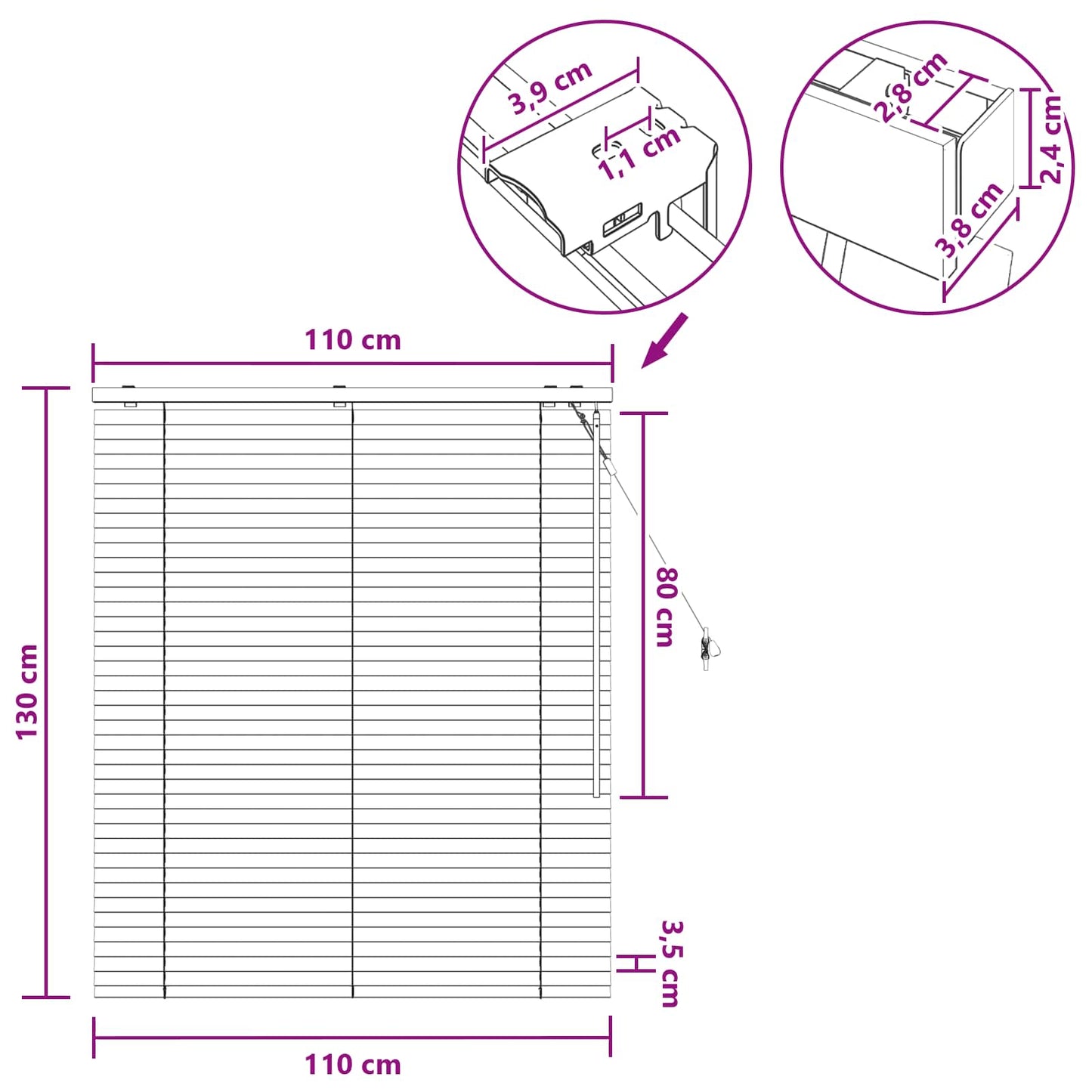 vidaXL Βενετσιάνικη Σκίαση Όψη Δρύς 110 x 130 cm 35 mm