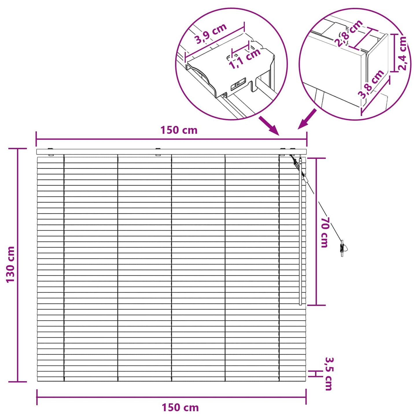 vidaXL Βενετσιάνικη Σκίαση Όψη Δρύς 150 x 130 εκ 35 mm