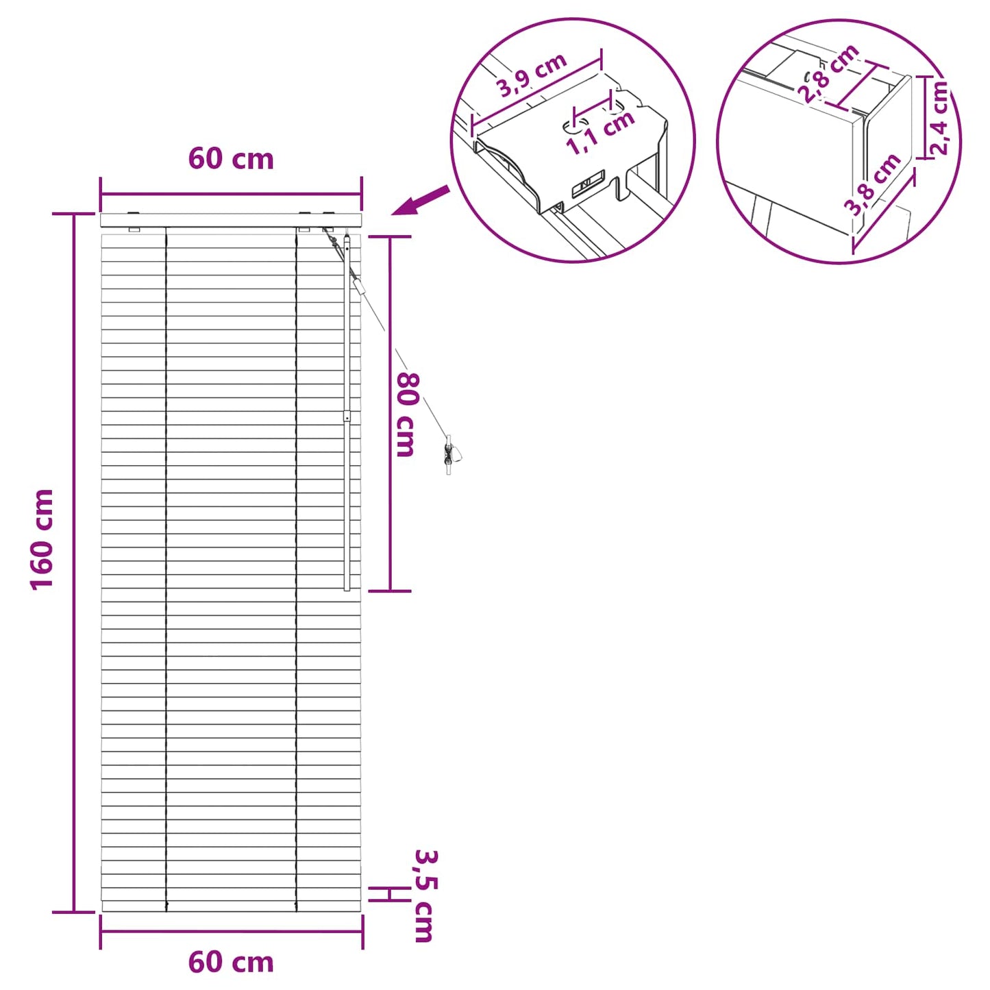 vidaXL Βενετσιάνικη Σκίαση Όψη Δρύς 60 x 160 εκ. 35 mm
