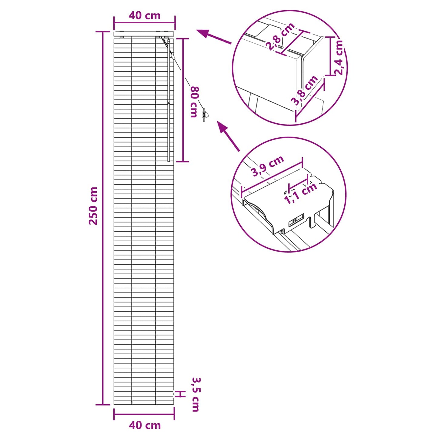 vidaXL Βενετσιάνικη Σκίαση Όψη Δρύς 40 x 250 εκ. 35 mm