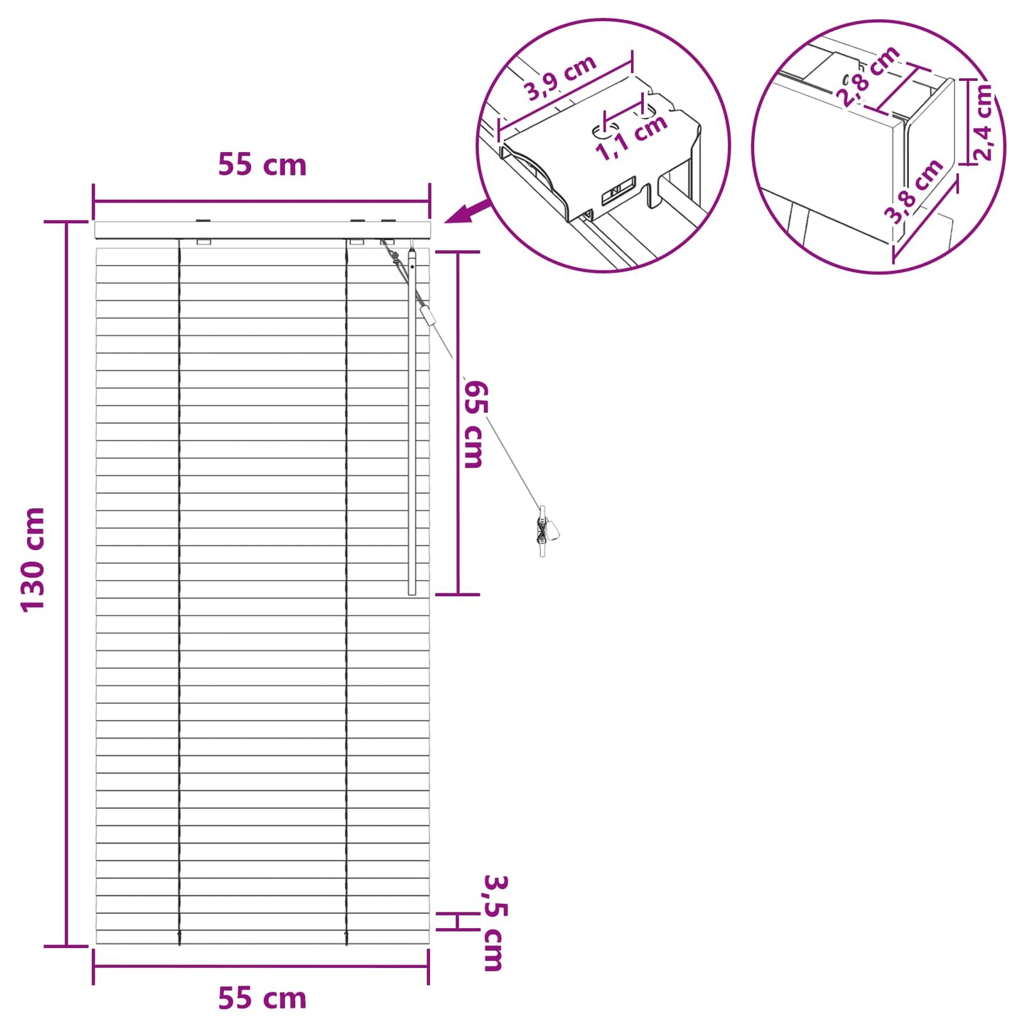 vidaXL Βενετσιάνικη Σκίαση Λευκό 55 x 130 εκ 35 mm