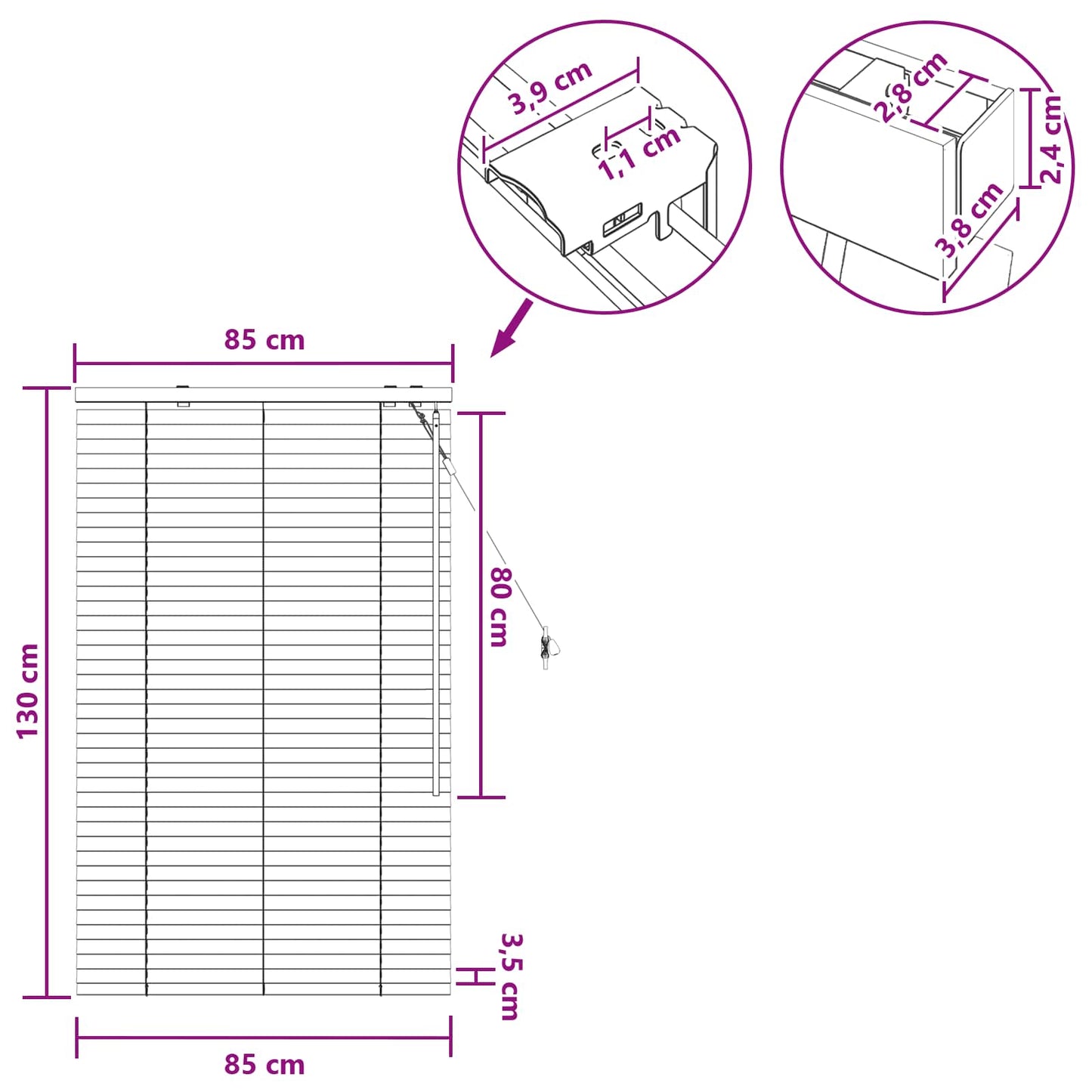 vidaXL Βενετσιάνικη Σκίαση Λευκό 85 x 130 εκ 35 mm
