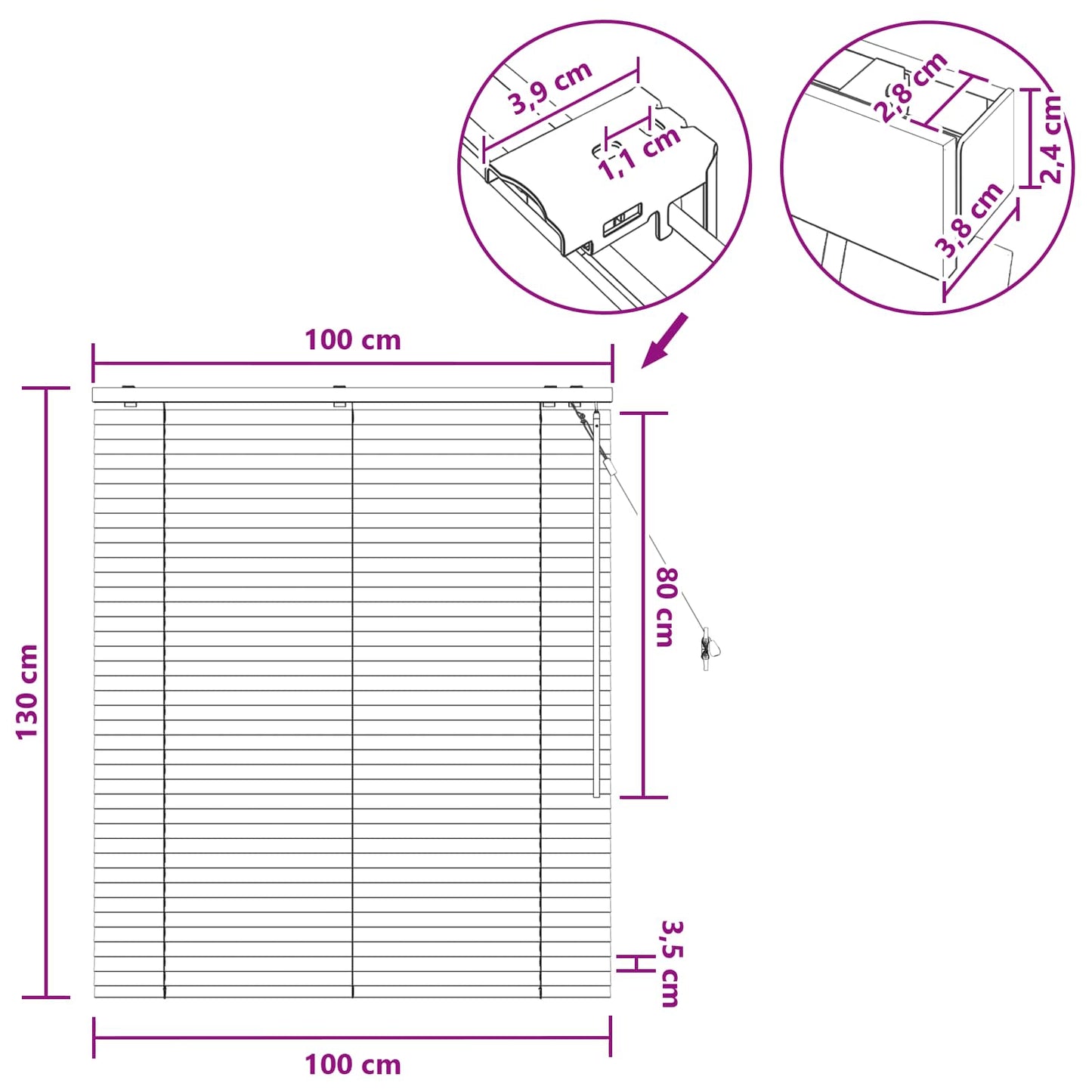 vidaXL Βενετσιάνικη Σκίαση Λευκό 100 x 130 cm 35 mm