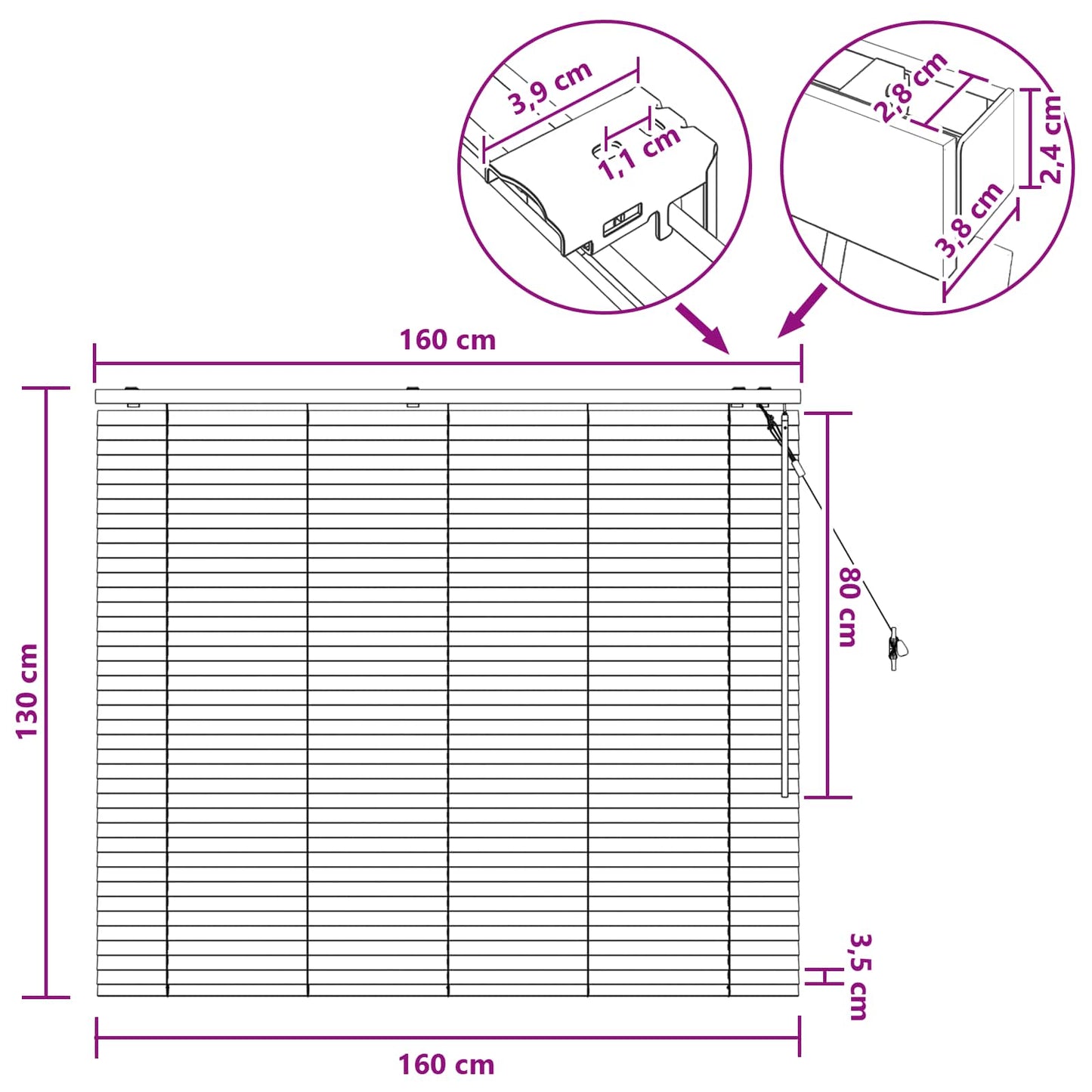 vidaXL Βενετσιάνικη Σκίαση Λευκό 160 x 130 εκ 35 mm