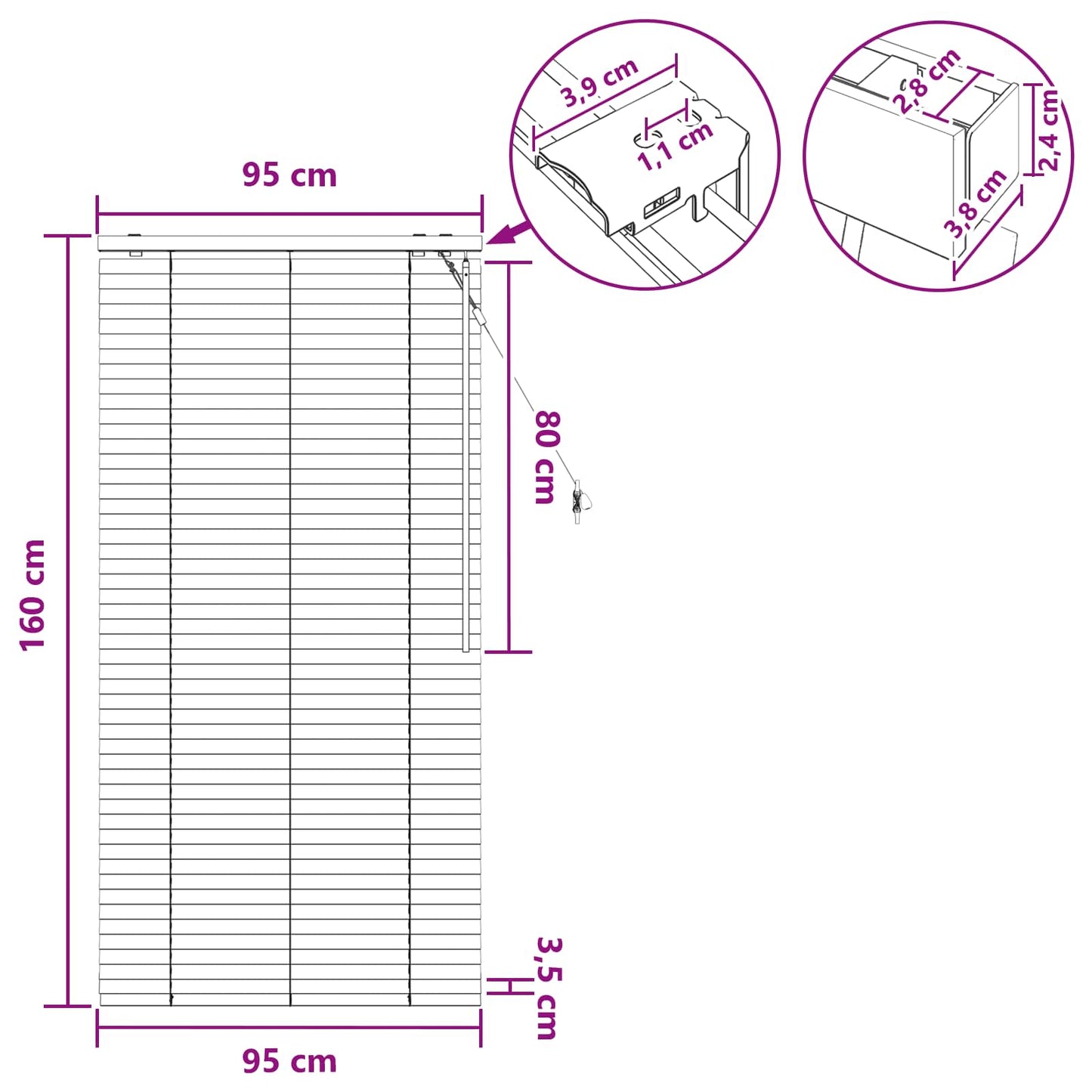 vidaXL Βενετσιάνικη Σκίαση Λευκό 95 x 160 εκ. 35 mm