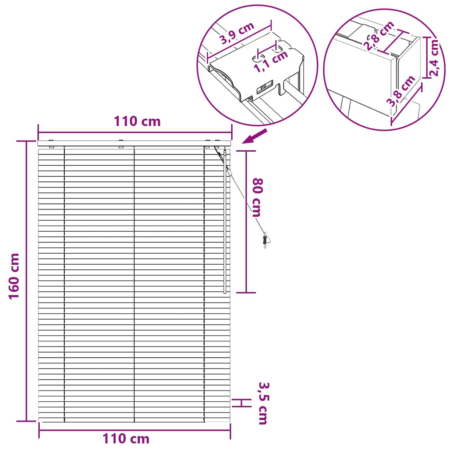vidaXL Βενετσιάνικη Σκίαση Λευκό 110 x 160 cm 35 mm