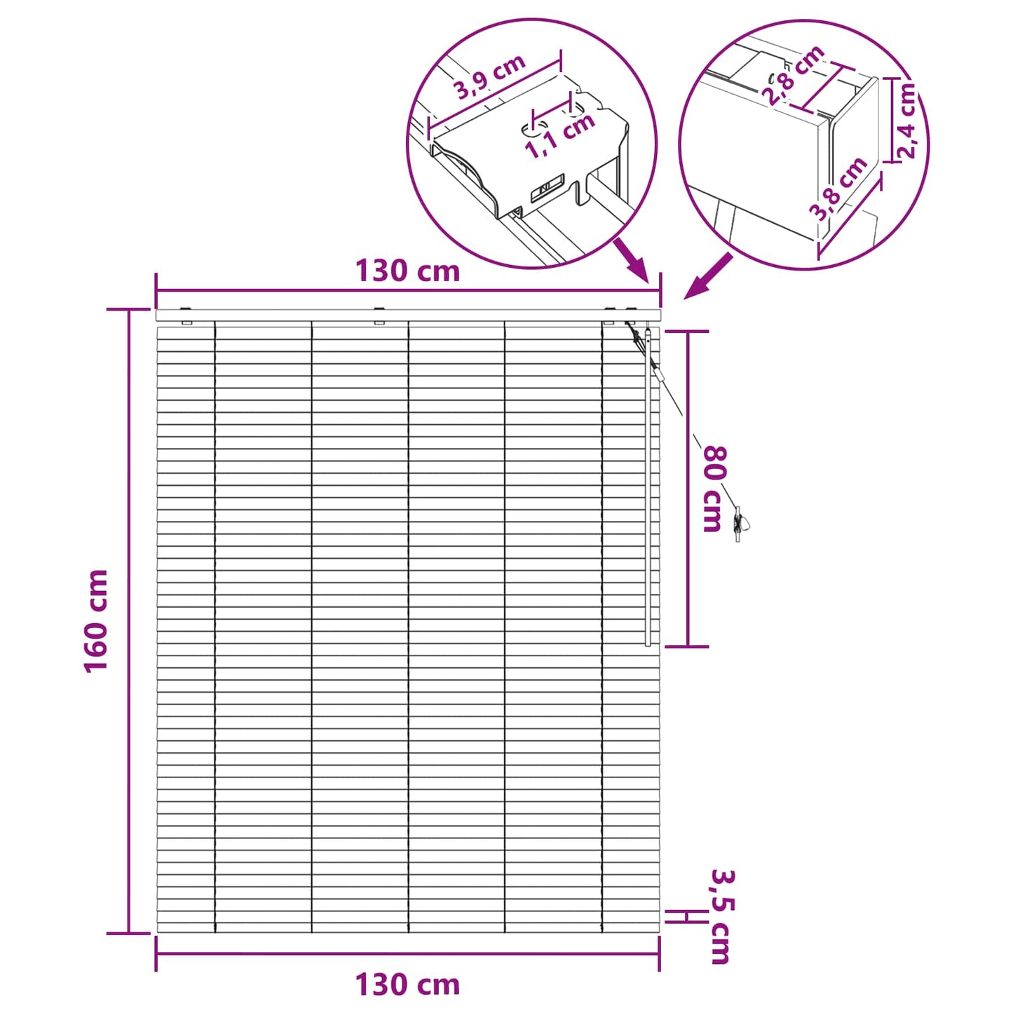 vidaXL Βενετσιάνικη Σκίαση Λευκό 130 x 160 εκ 35 mm