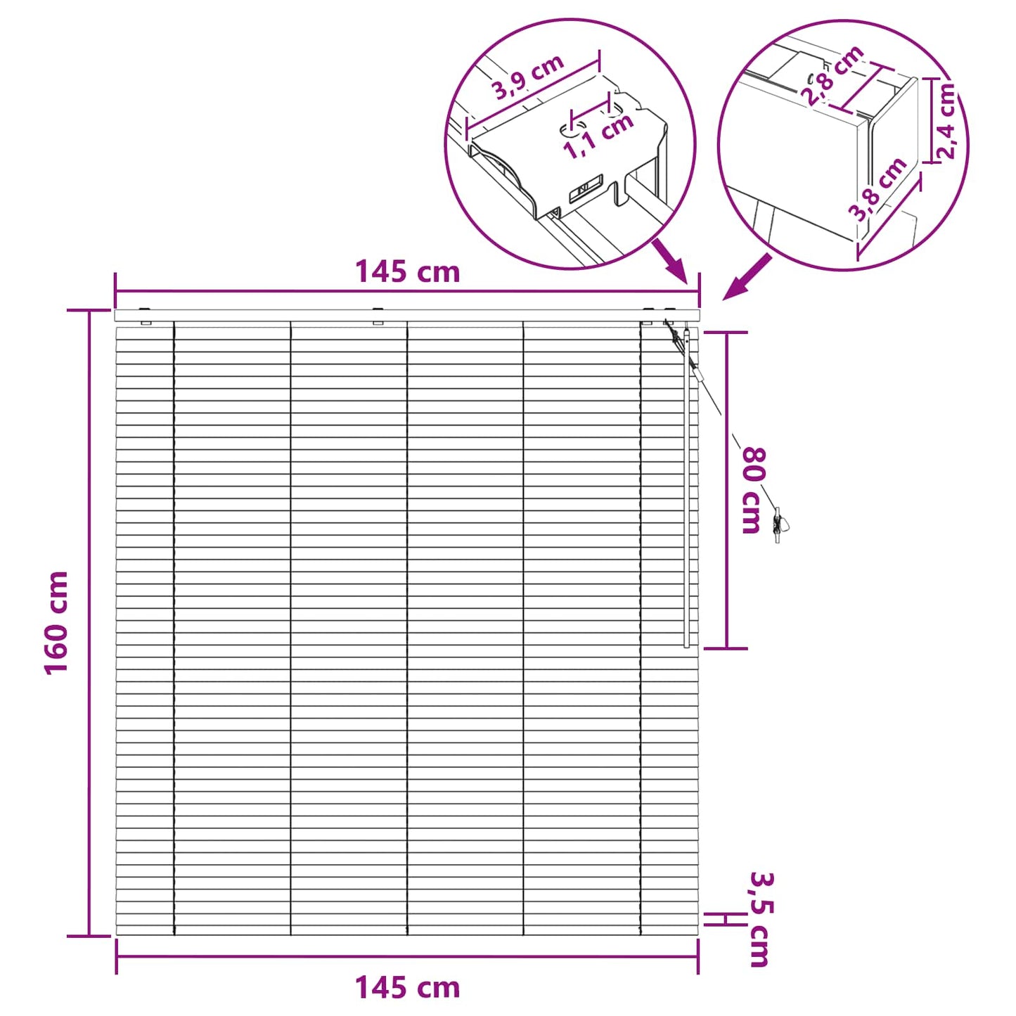 vidaXL Βενετσιάνικη Σκίαση Λευκό 145 x 160 εκ. 35 mm