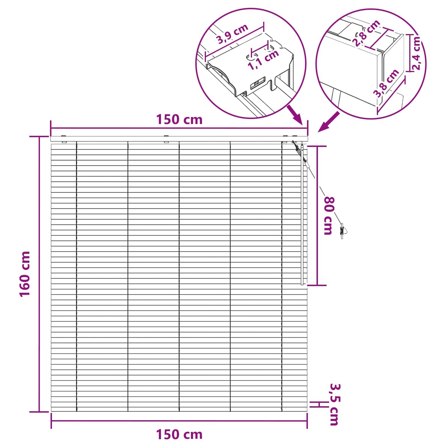 vidaXL Βενετσιάνικη Σκίαση Λευκό 150 x 160 cm 35 mm