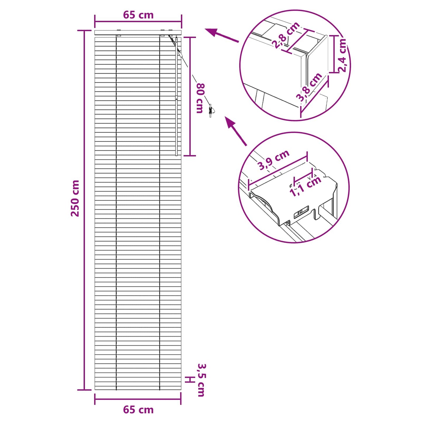 vidaXL Βενετσιάνικη Σκίαση Λευκό 65 x 250 cm 35 mm