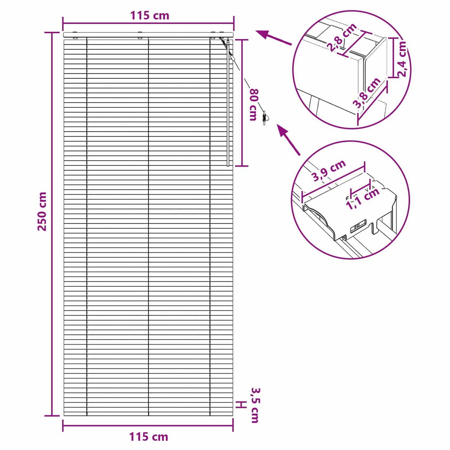 vidaXL Βενετσιάνικη Σκίαση Λευκό 115 x 250 εκ. 35 mm