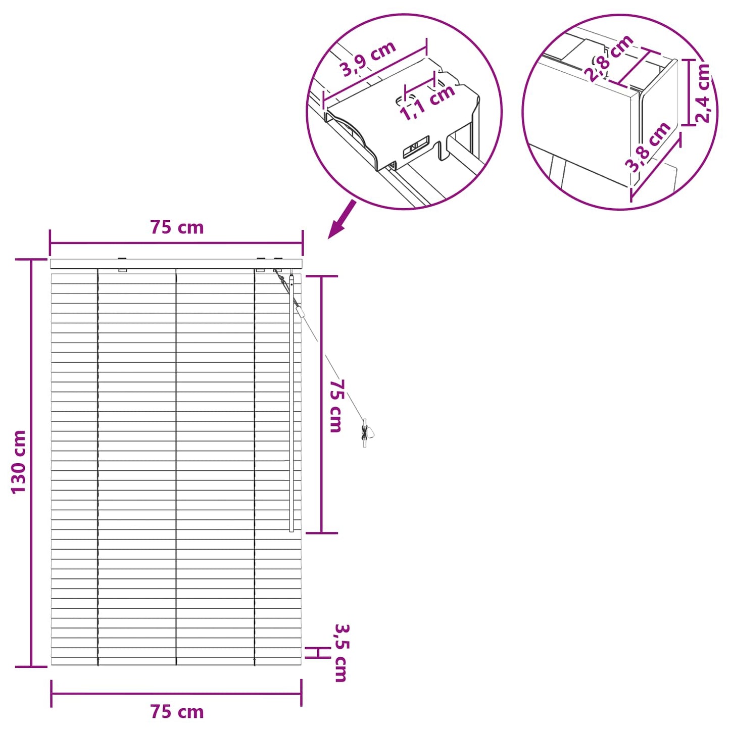 vidaXL Βενετσιάνικη Σκίαση Μαύρο 75 x 130 εκ 35 mm