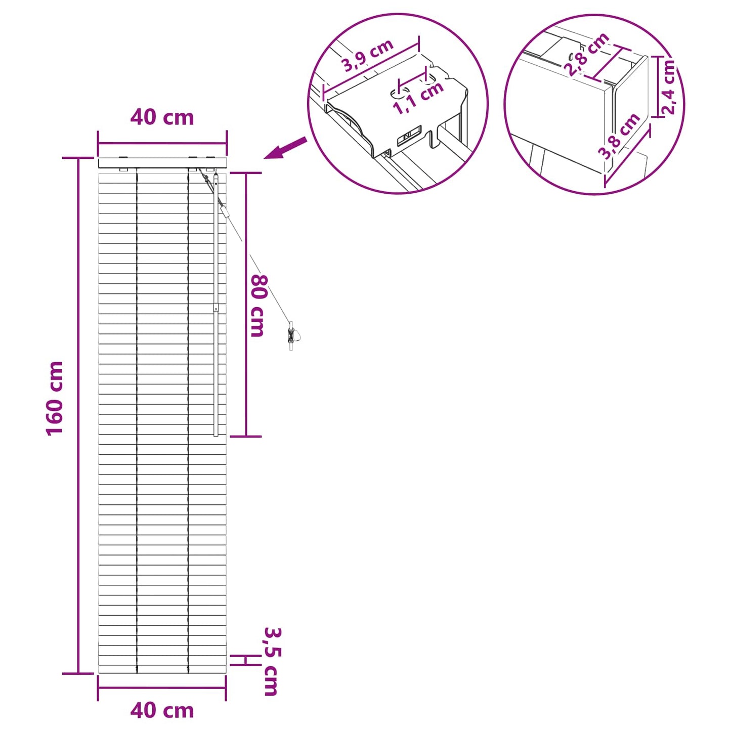 vidaXL Βενετσιάνικη Σκίαση Μαύρο 40 x 160 cm 35 mm