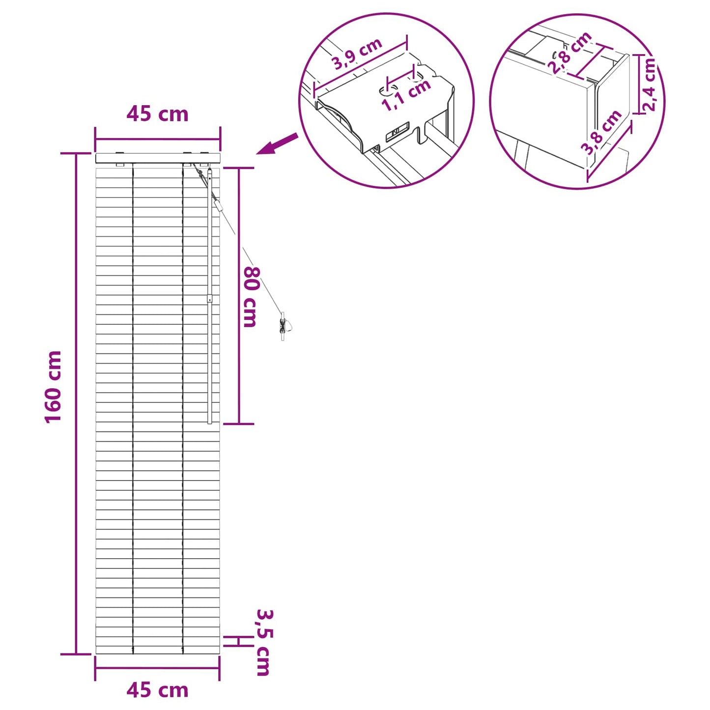 vidaXL Βενετσιάνικη Σκίαση Μαύρο 45 x 160 εκ. 35 mm