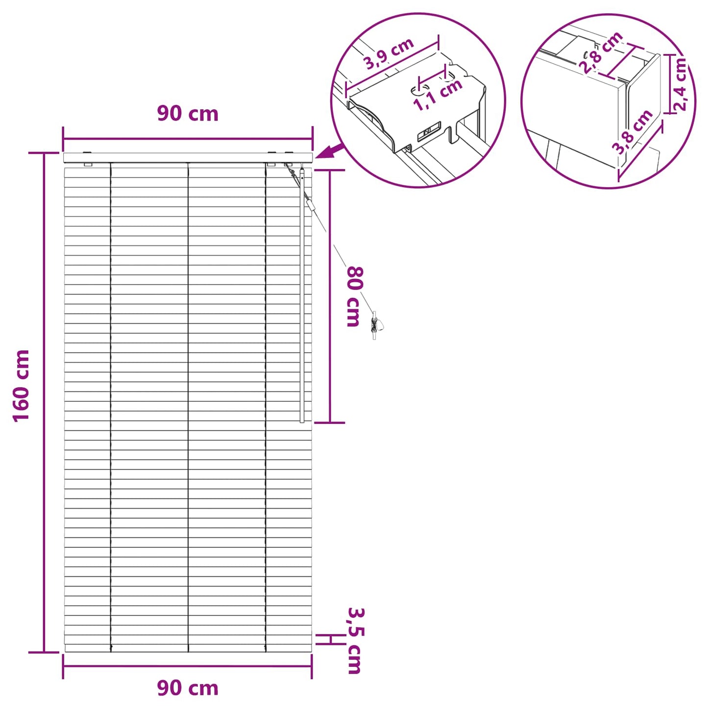 vidaXL Βενετσιάνικη Σκίαση Μαύρο 90 x 160 εκ. 35 mm