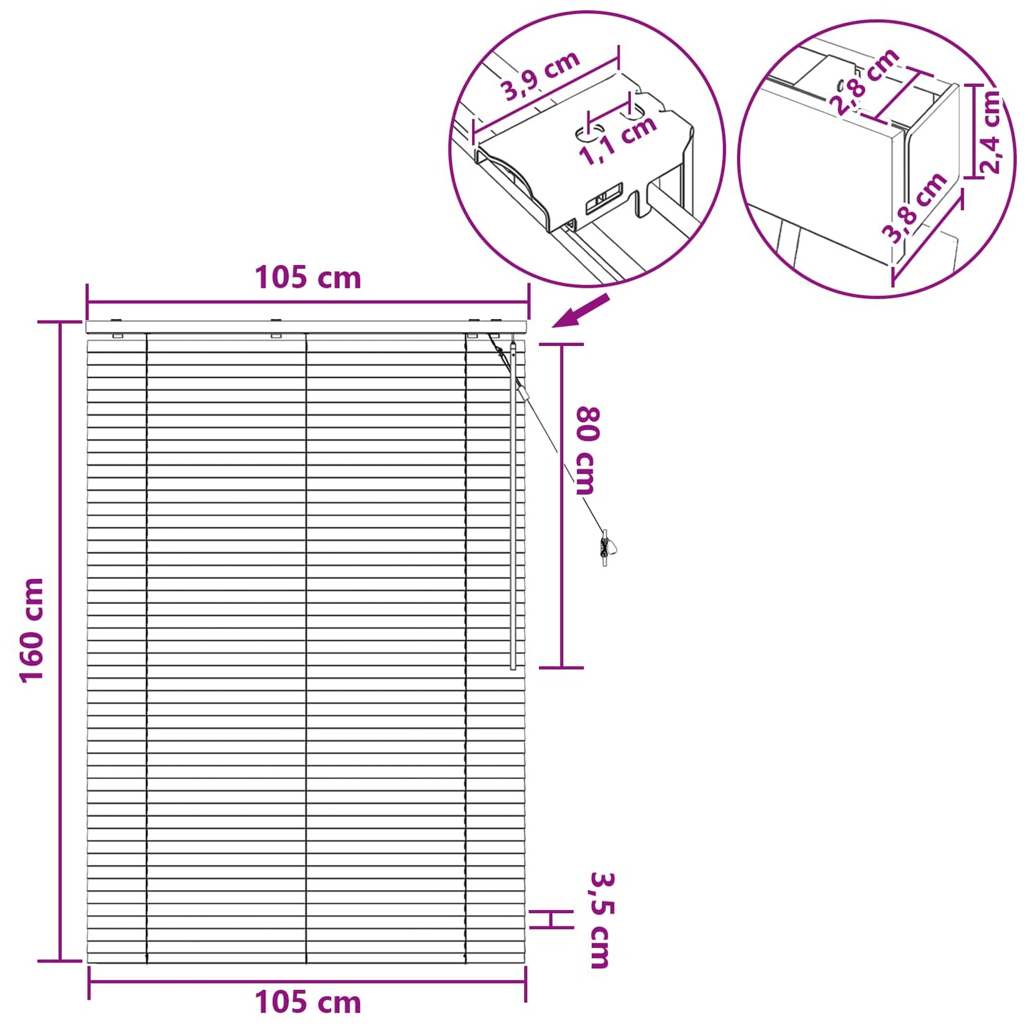 vidaXL Βενετσιάνικη Σκίαση Μαύρο 105 x 160 εκ 35 mm