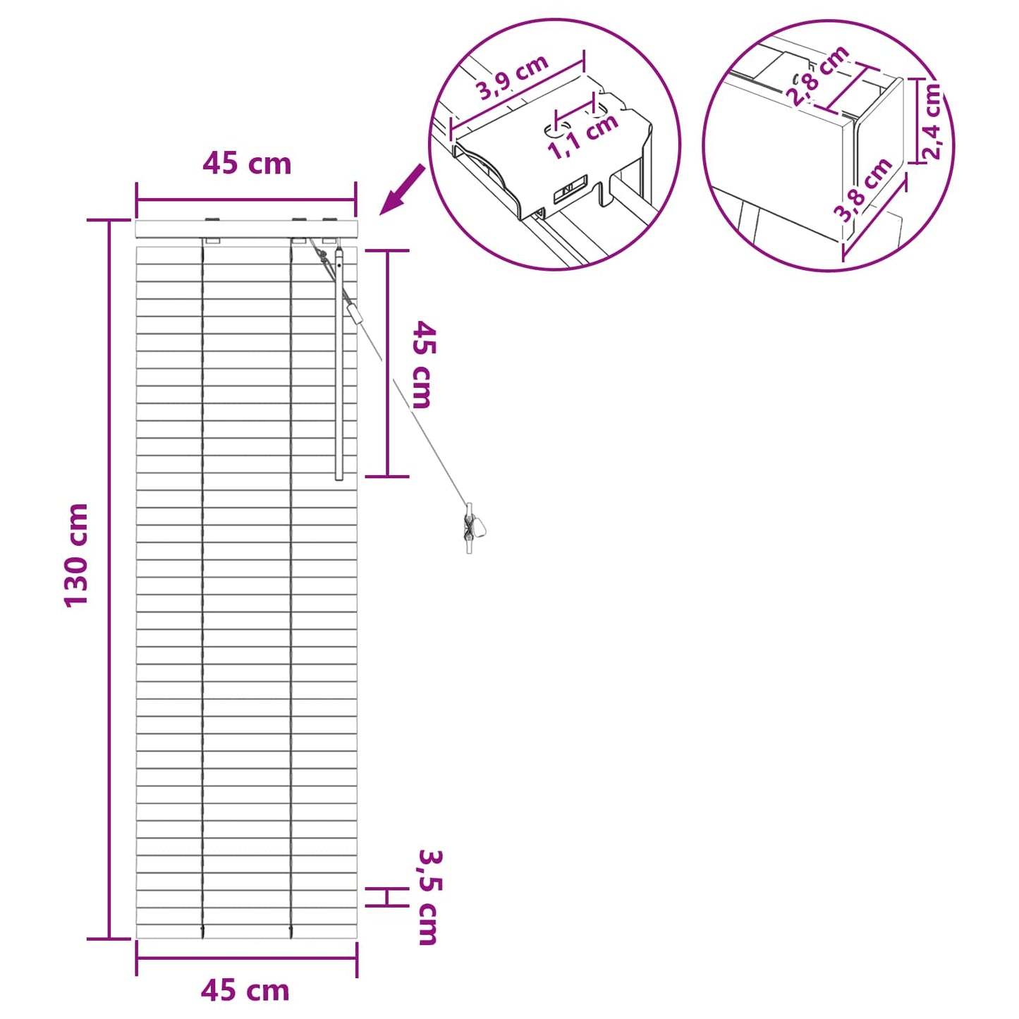 vidaXL Βενετσιάνικη Σκίαση Σκούρο Καφέ 45 x 130 εκ 35 mm