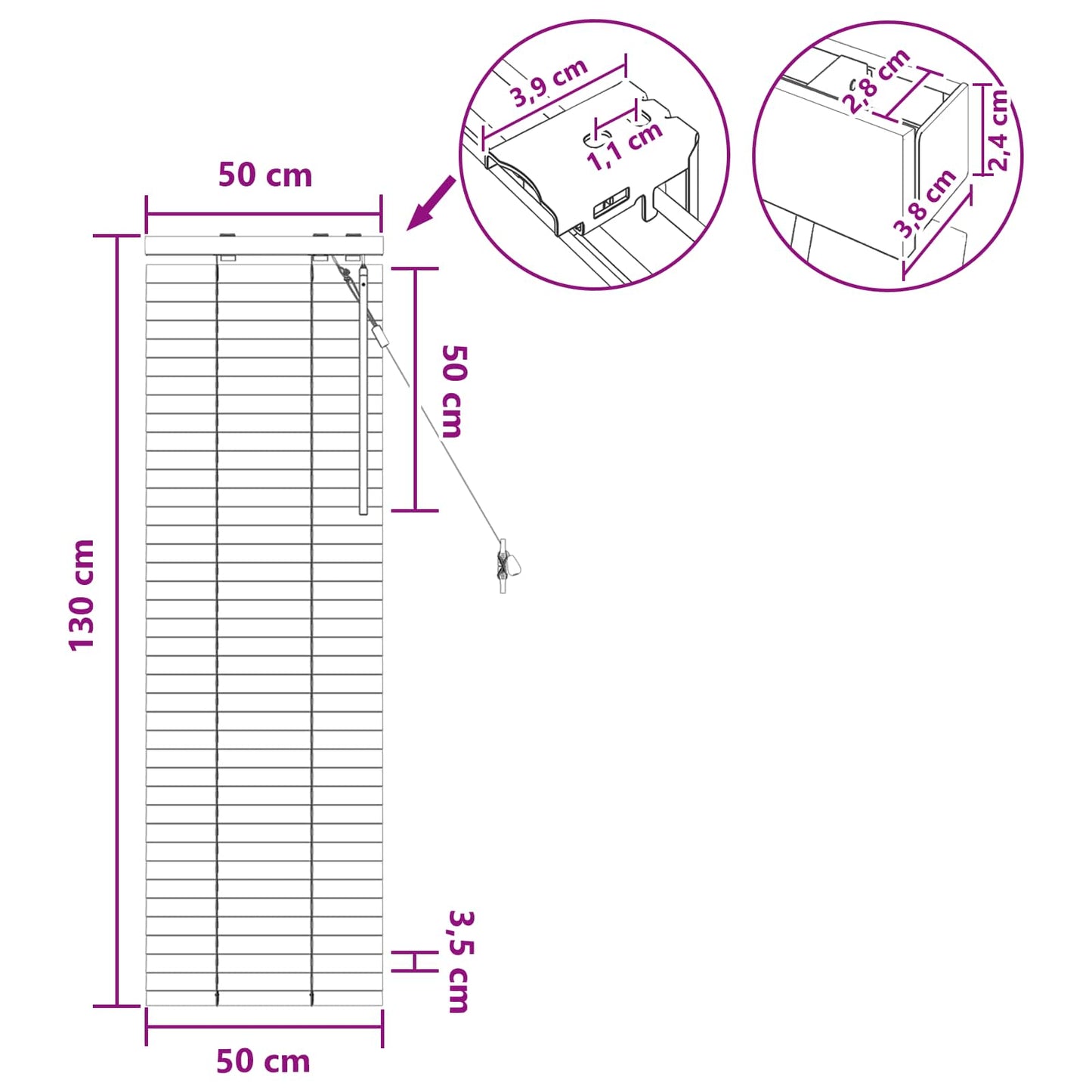 vidaXL Βενετσιάνικη Σκίαση Σκούρο Καφέ 50 x 130 εκ 35 mm
