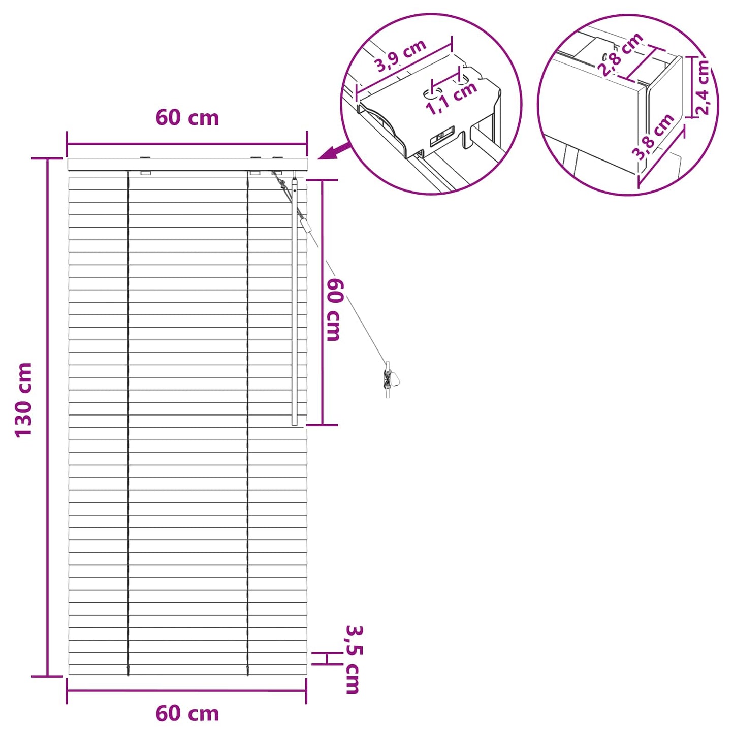 vidaXL Βενετσιάνικη Σκίαση Σκούρο Καφέ 60 x 130 cm 35 mm