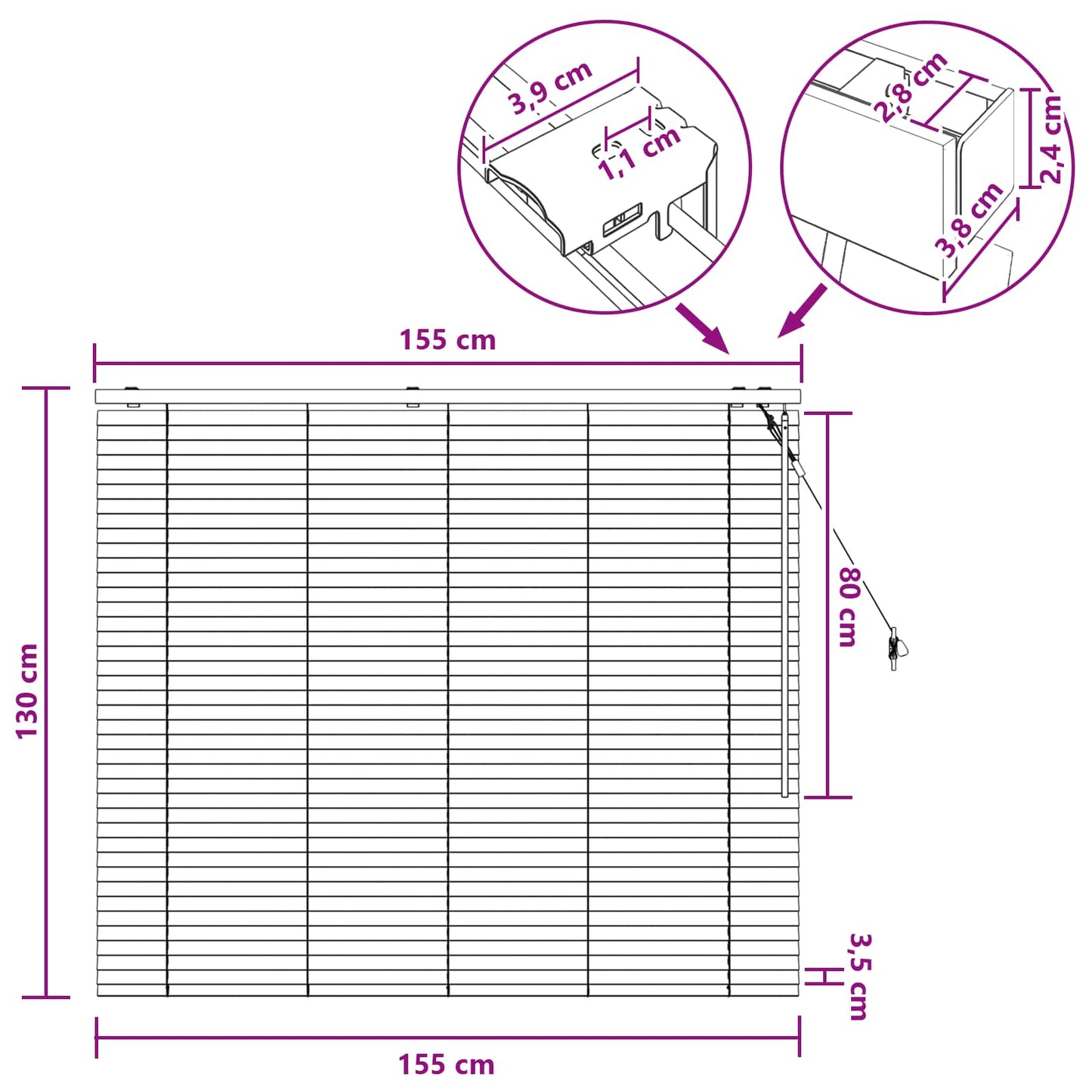 vidaXL Βενετσιάνικη Σκίαση Σκούρο Καφέ 155 x 130 εκ 35 mm