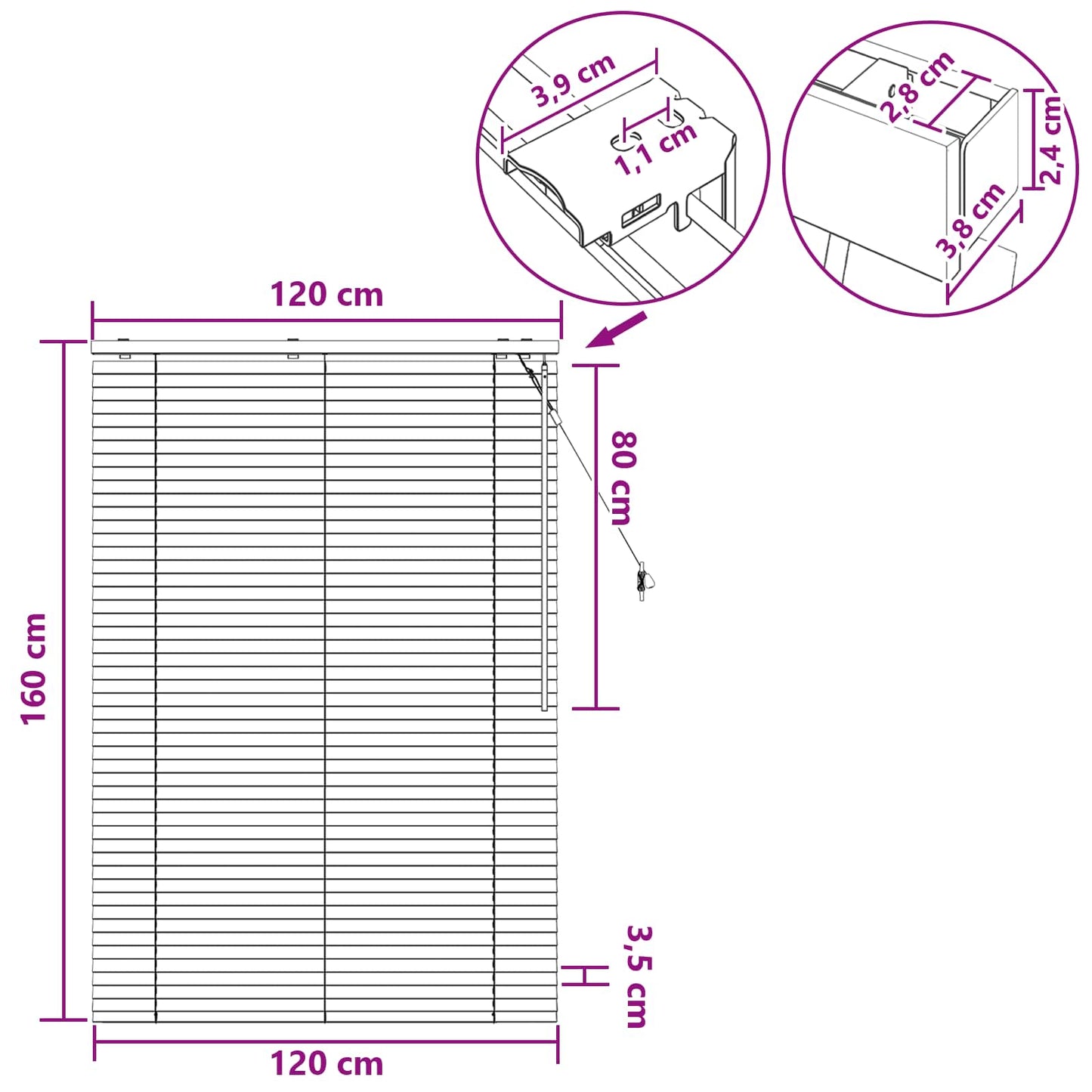vidaXL Βενετσιάνικη Σκίαση Σκούρο Καφέ 120 x 160 cm 35 mm