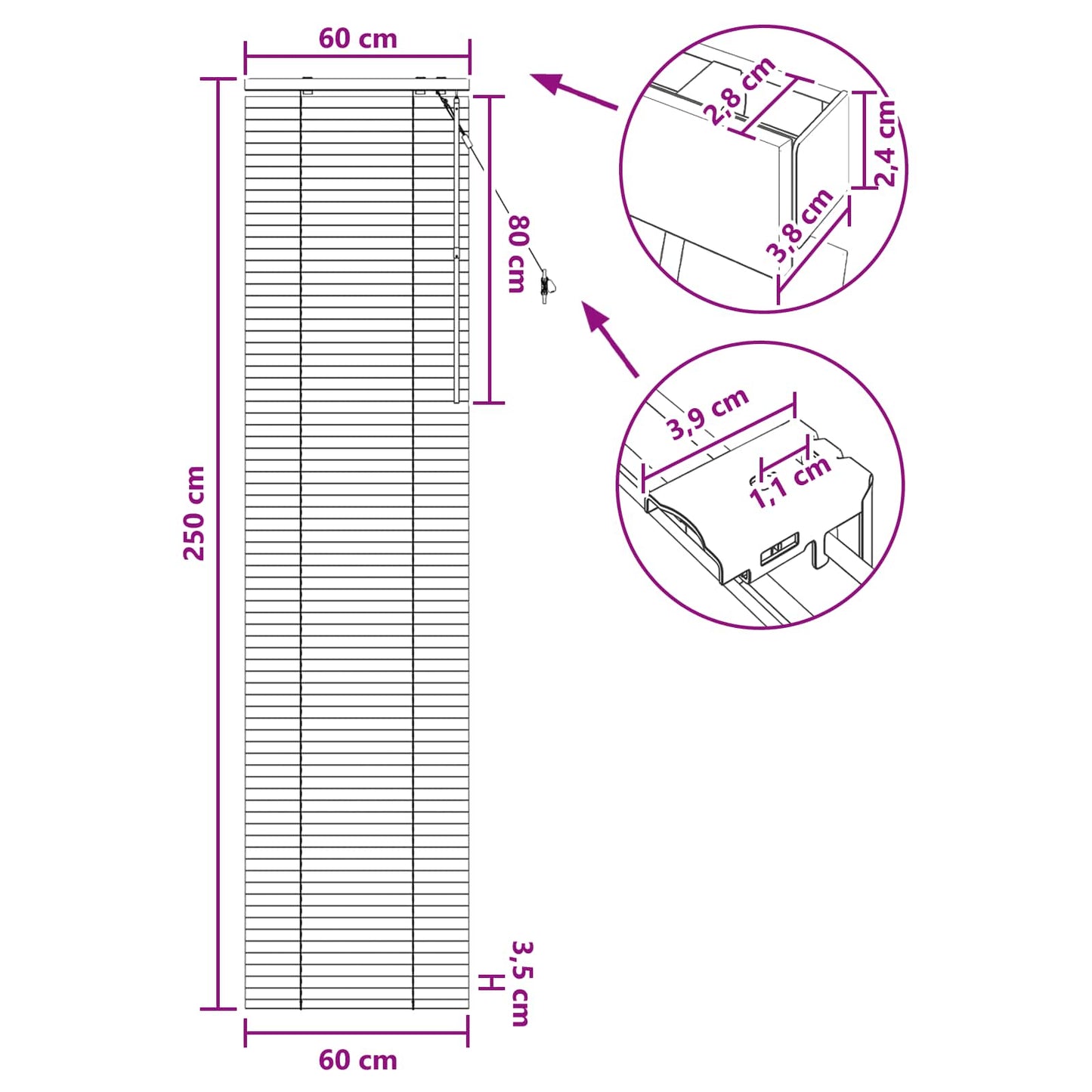 vidaXL Βενετσιάνικη Σκίαση Σκούρο Καφέ 60 x 250 εκ. 35 mm