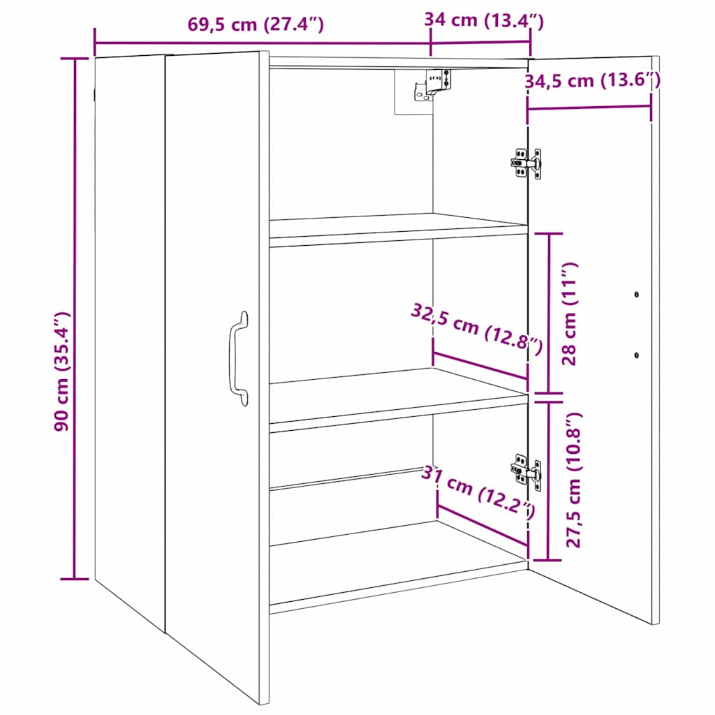 vidaXL Ντουλάπα Τοίχου Επιτοίχιο Παλιό ξύλο 69,5 x 34 x 90 εκ.