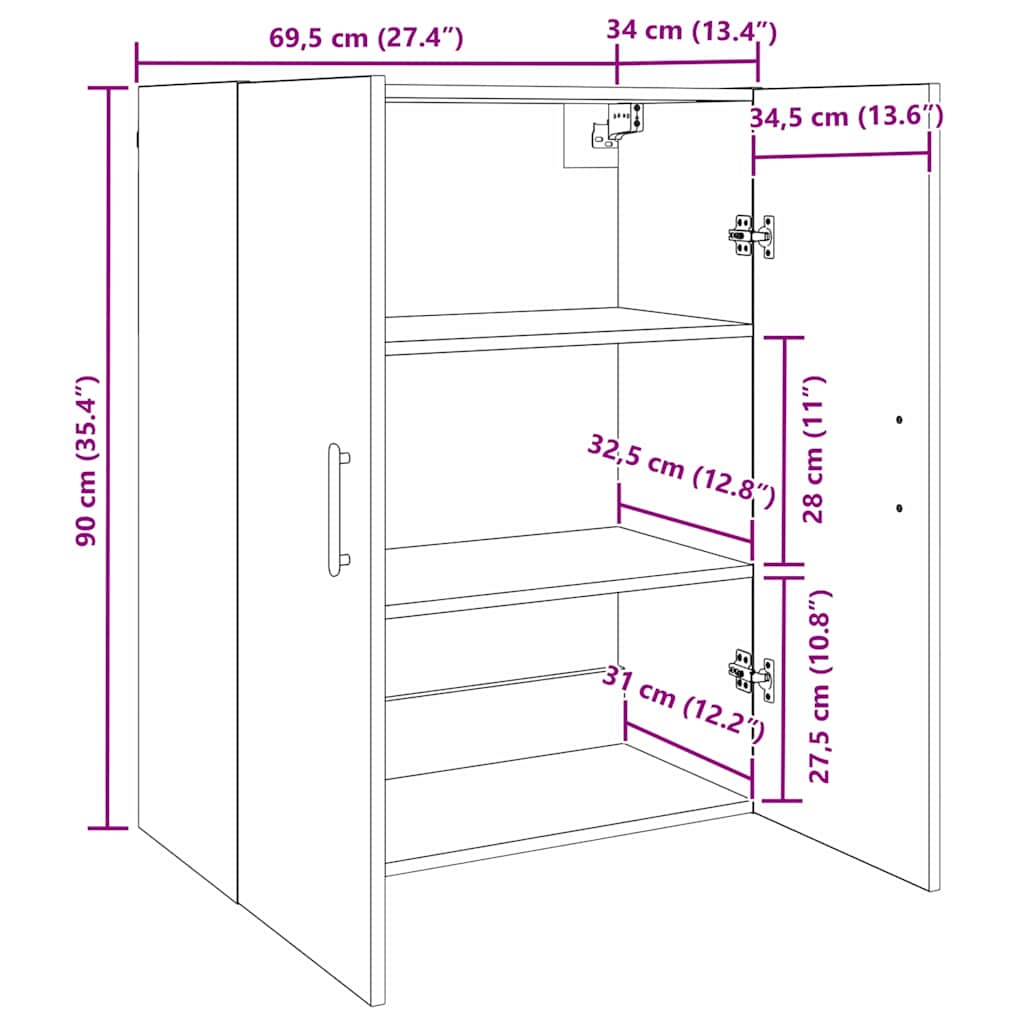 vidaXL Επιτοίχιο ντουλάπι Μαύρη δρυς 69.5 x 34 x 90 εκ.
