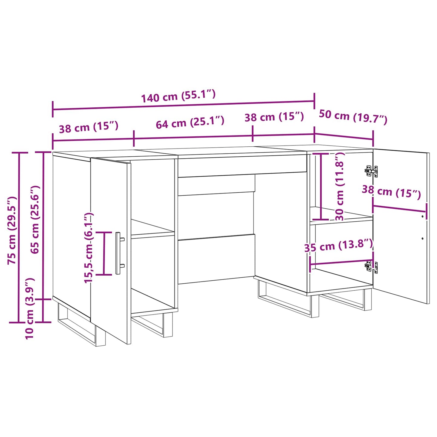 vidaXL Γραφείο Μαύρη δρυς Επεξεργασμένο ξύλο 140 x 50 x 75 εκ.