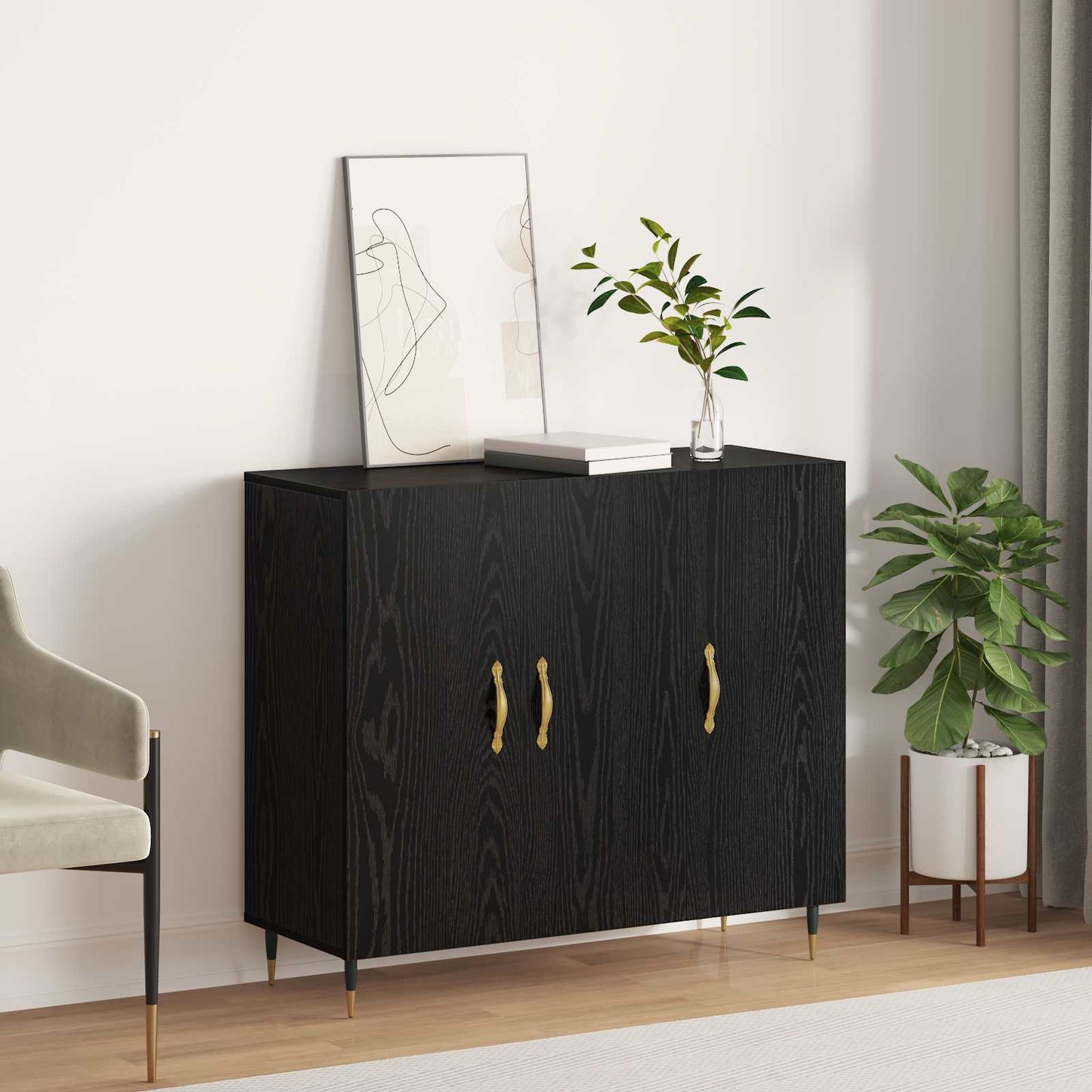 vidaXL Πλαϊνό γραφείο Μαύρη Οξυά 90 x 34 x 80 εκ. Επεξεργασμένο ξύλο