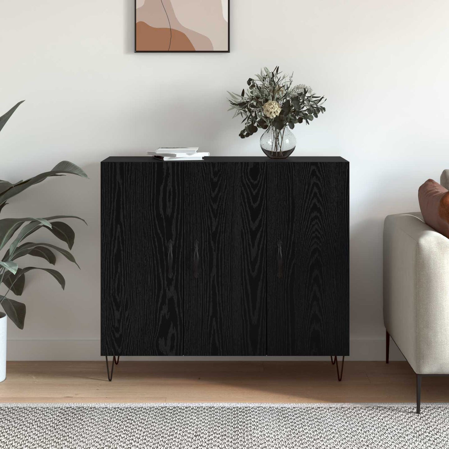 vidaXL Πλαϊνό γραφείο Μαύρη Οξυά 90 x 32,5 x 80 εκ Επεξεργασμένο ξύλο