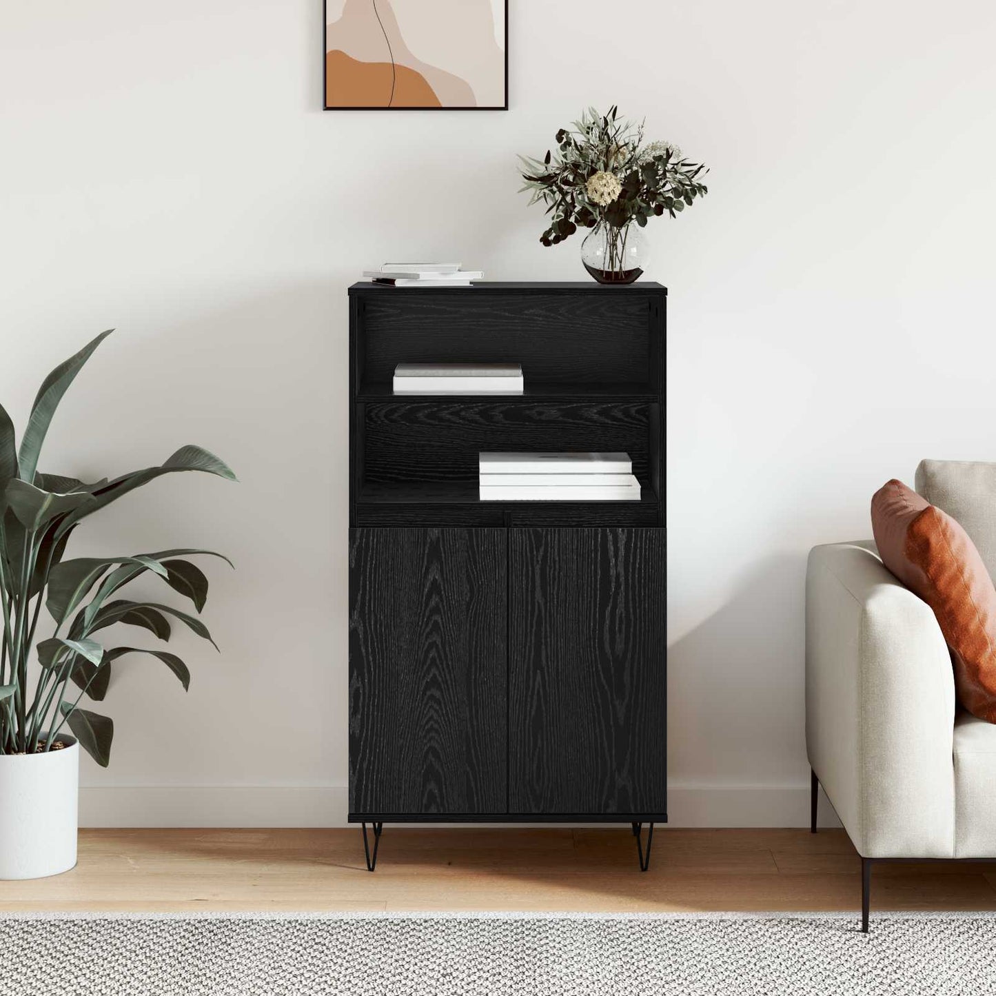 vidaXL Highboard Μαύρο 60 x 36 x 110 εκ. Επεξεργασμένο ξύλο