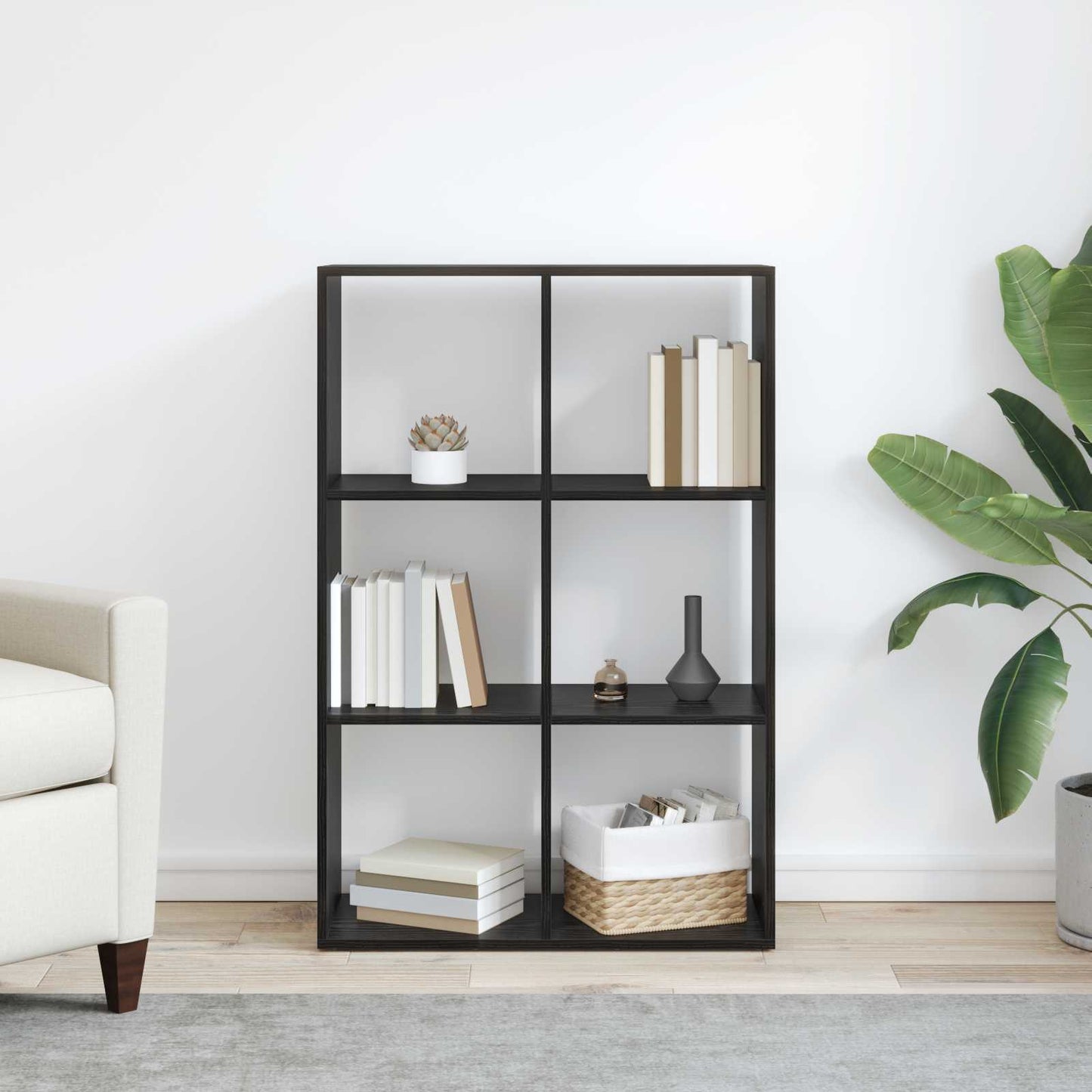 vidaXL Βιβλιοθήκη Μαύρη Οξυά 69,5 x 29 x 103,5 εκ Επεξεργασμένο ξύλο