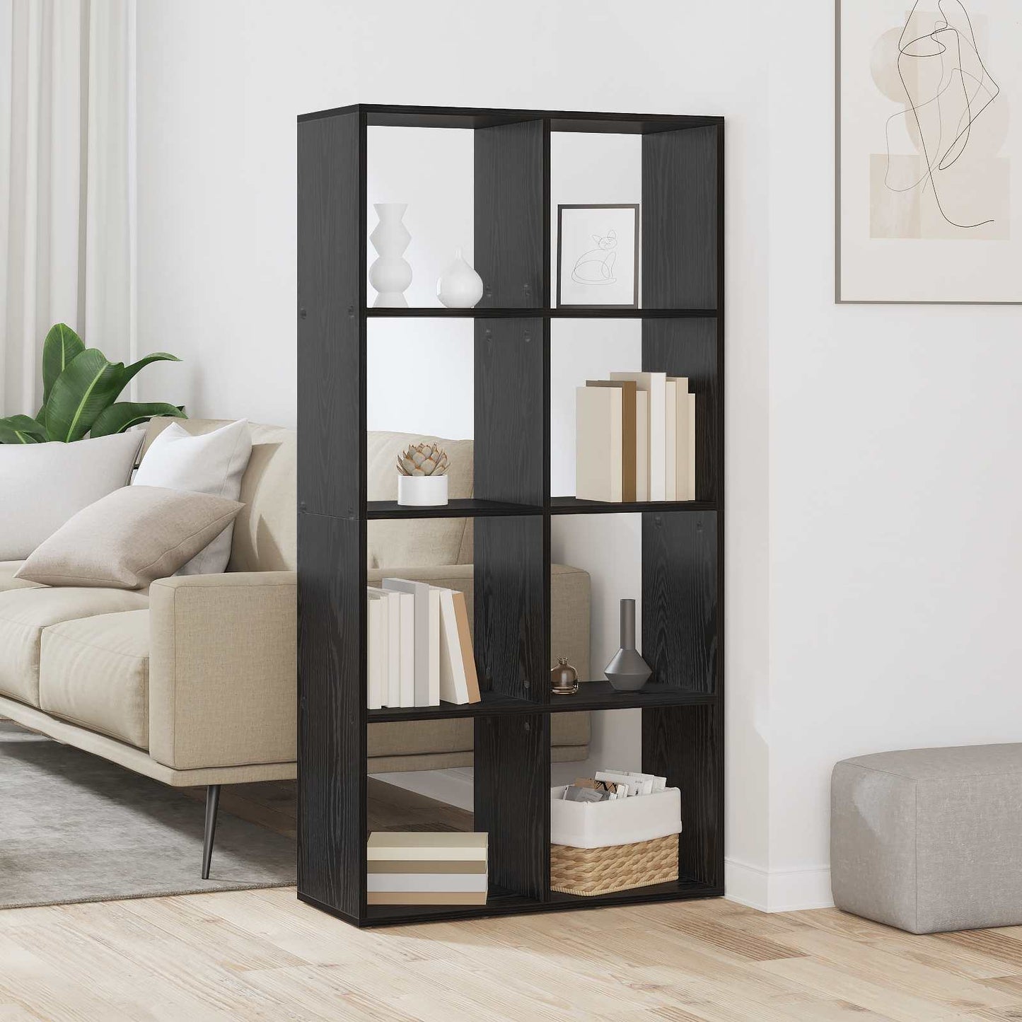vidaXL Βιβλιοθήκη Μαύρη Οξυά 69,5 x 29 x 137,5 εκ Επεξεργασμένο ξύλο