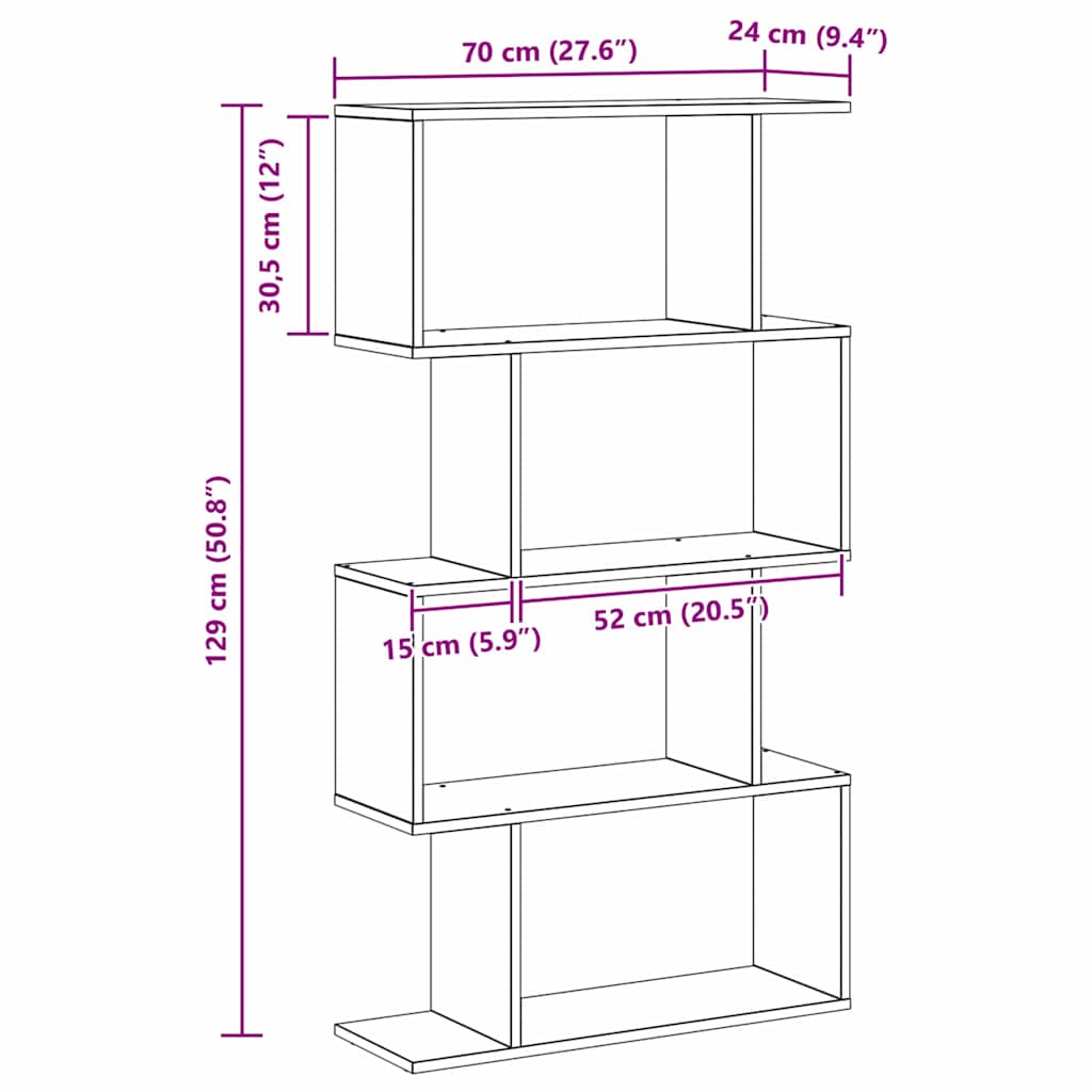 vidaXL Βιβλιοθήκη Μαύρο 70 x 24 x 129 εκ. Επεξεργασμένο ξύλο
