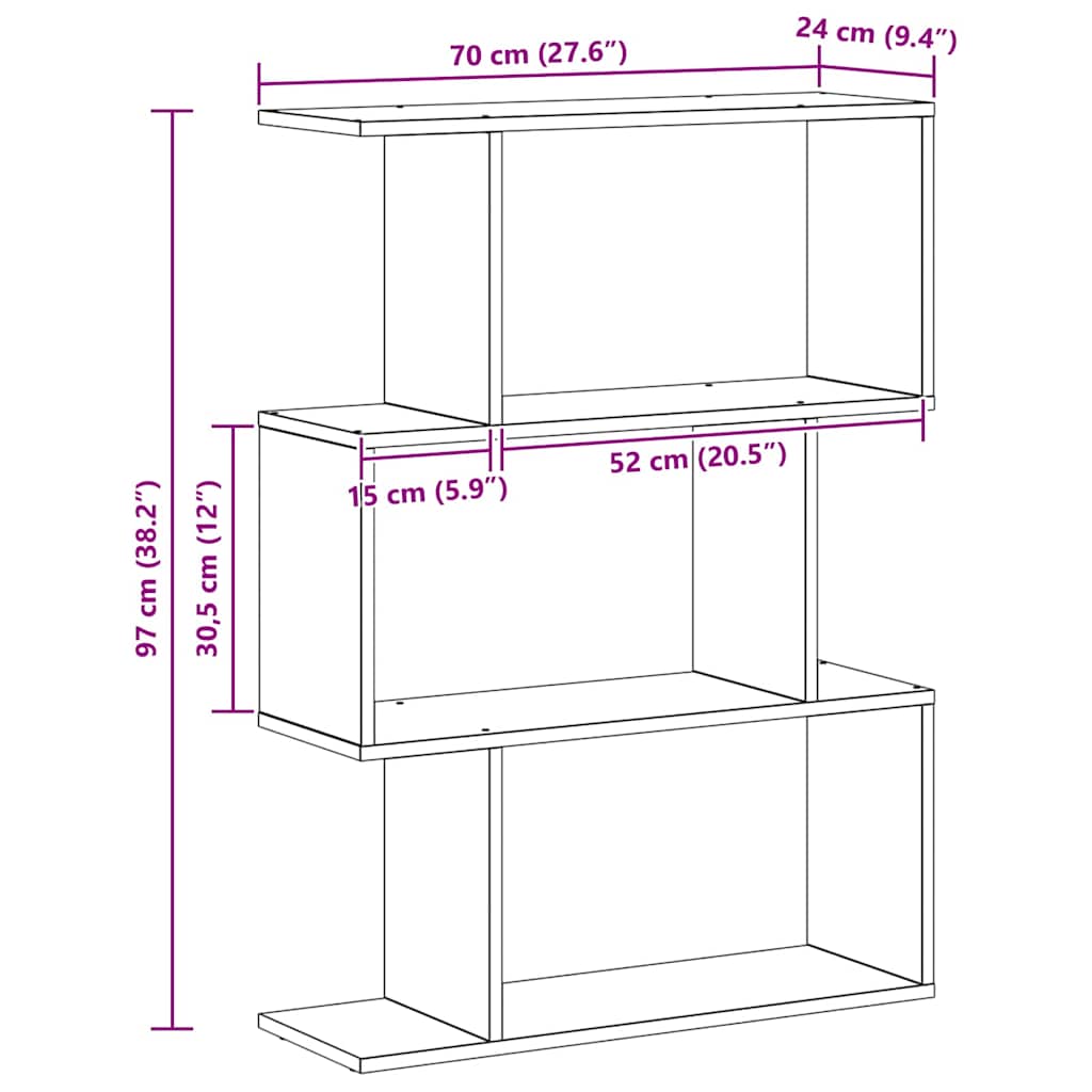 vidaXL Βιβλιοθήκη Γκρι 70 x 14 x 97 εκ. Επεξεργασμένο ξύλο