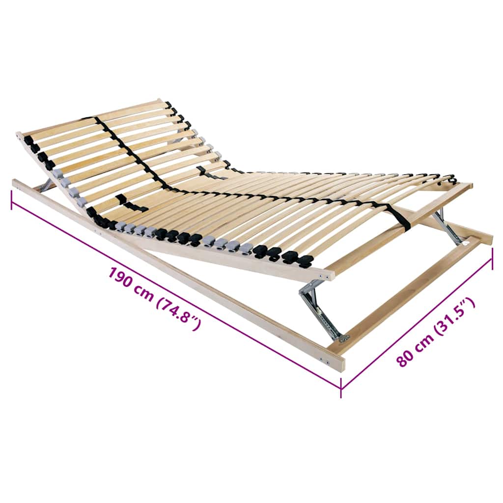 vidaXL Βάση κρεβατιού με λάμες Καφέ 80 x 190 cm Στερεό ξύλο οξιάς